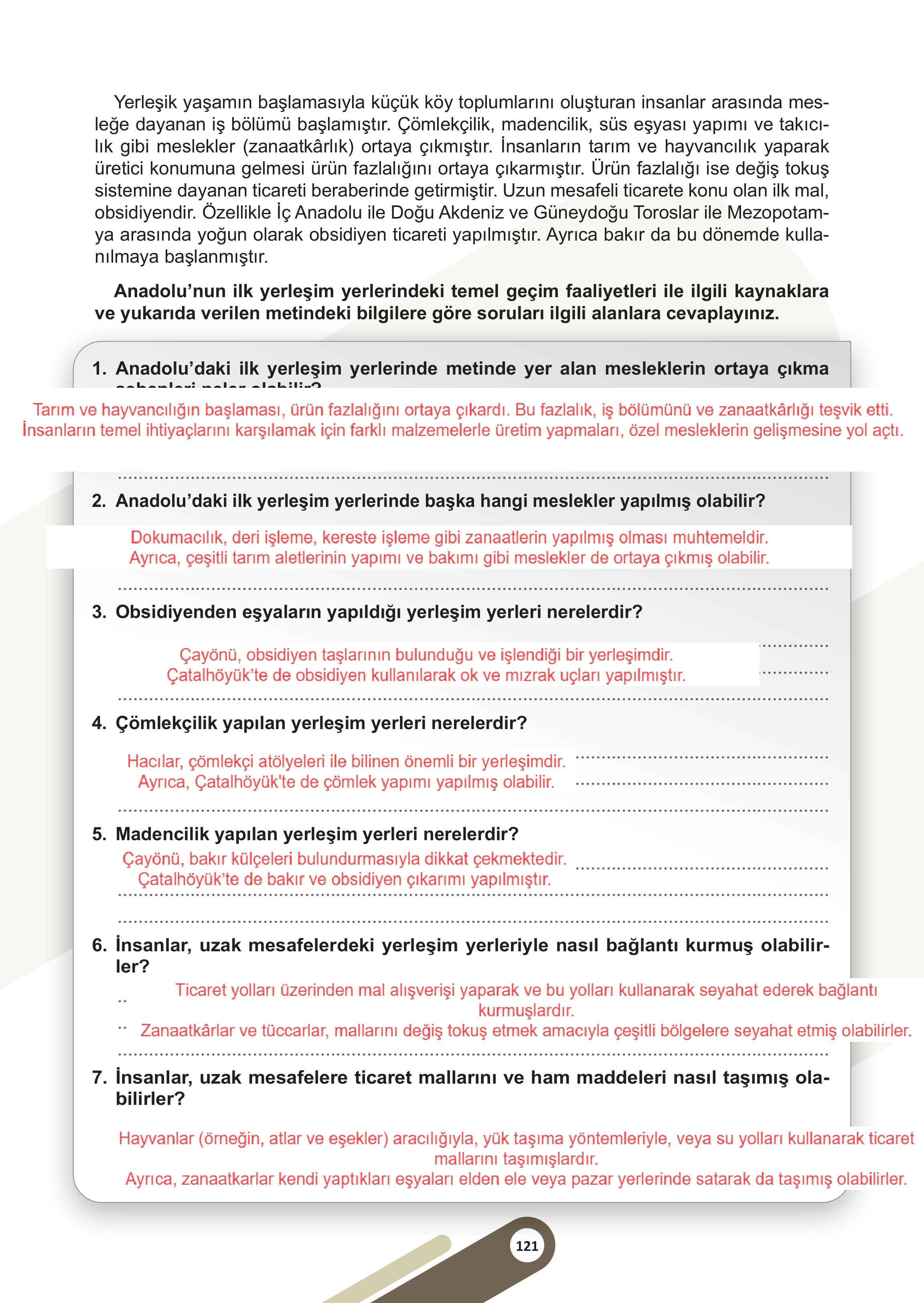 5. Sınıf Meb Yayınları Sosyal Bilgiler Ders Kitabı 1. Kitap Sayfa 121 Cevapları
