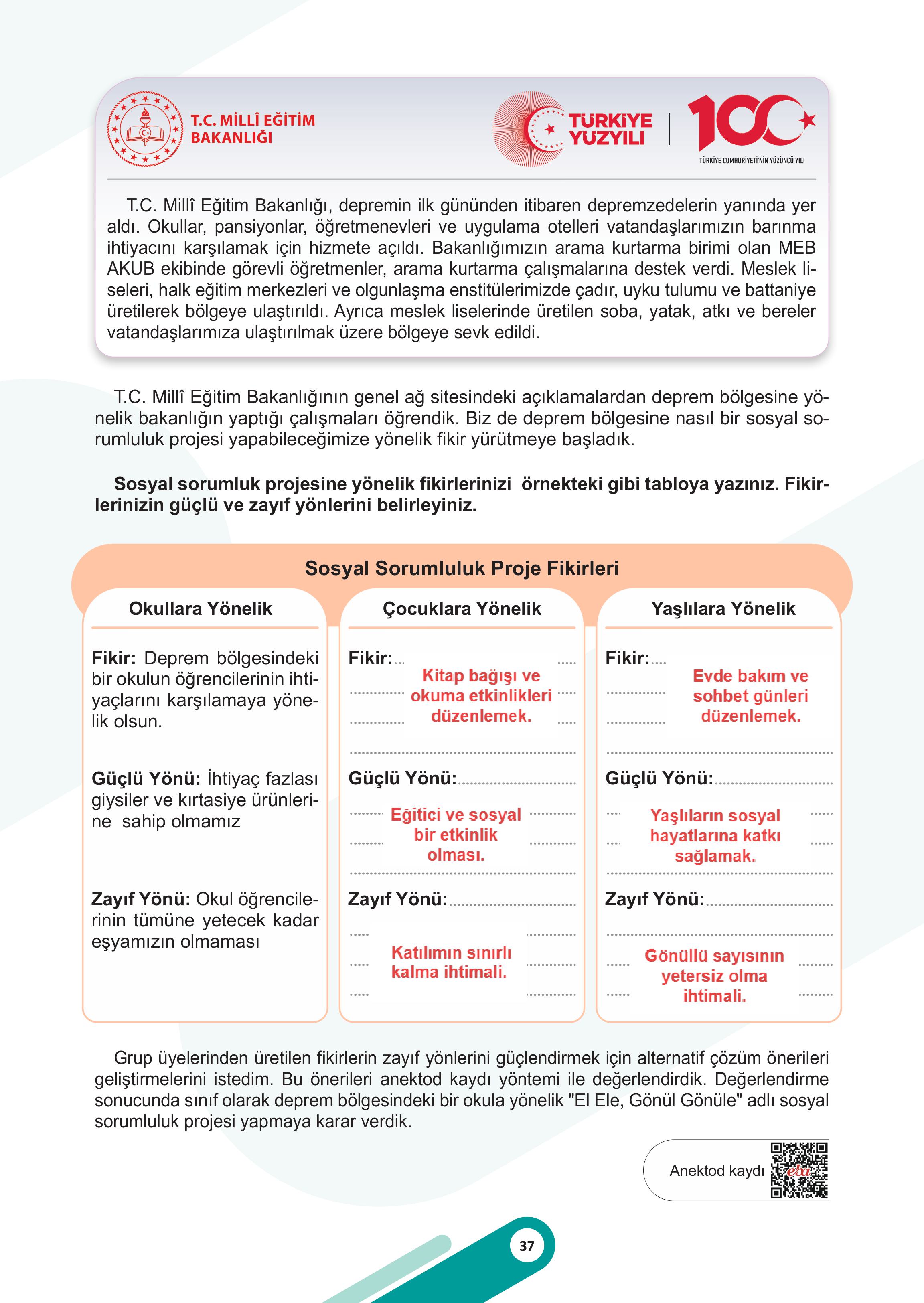 5. Sınıf Meb Yayınları Sosyal Bilgiler Ders Kitabı 1. Kitap Sayfa 37 Cevapları