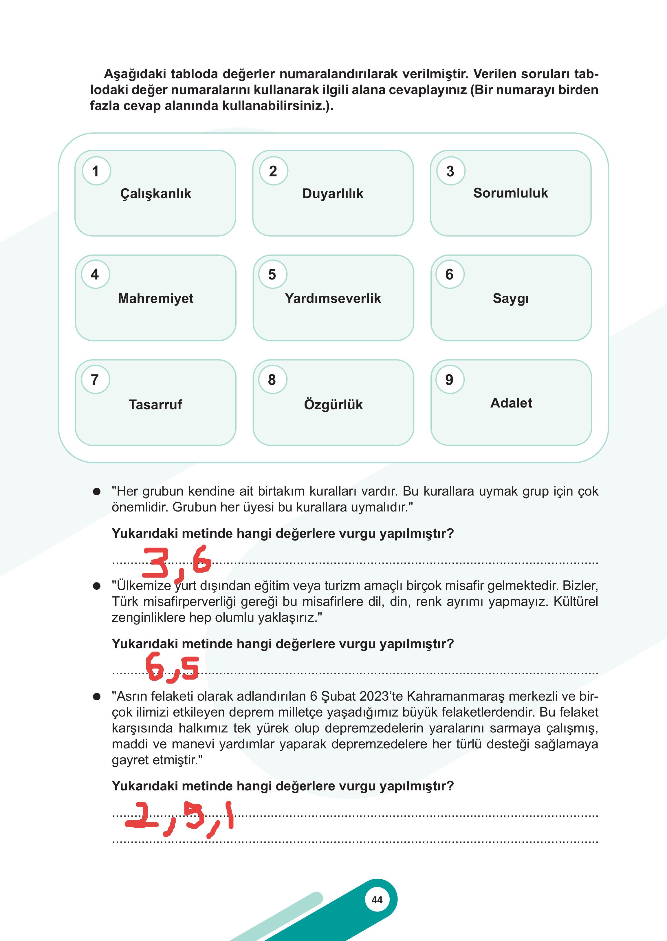 5. Sınıf Meb Yayınları Sosyal Bilgiler Ders Kitabı 1. Kitap Sayfa 44 Cevapları