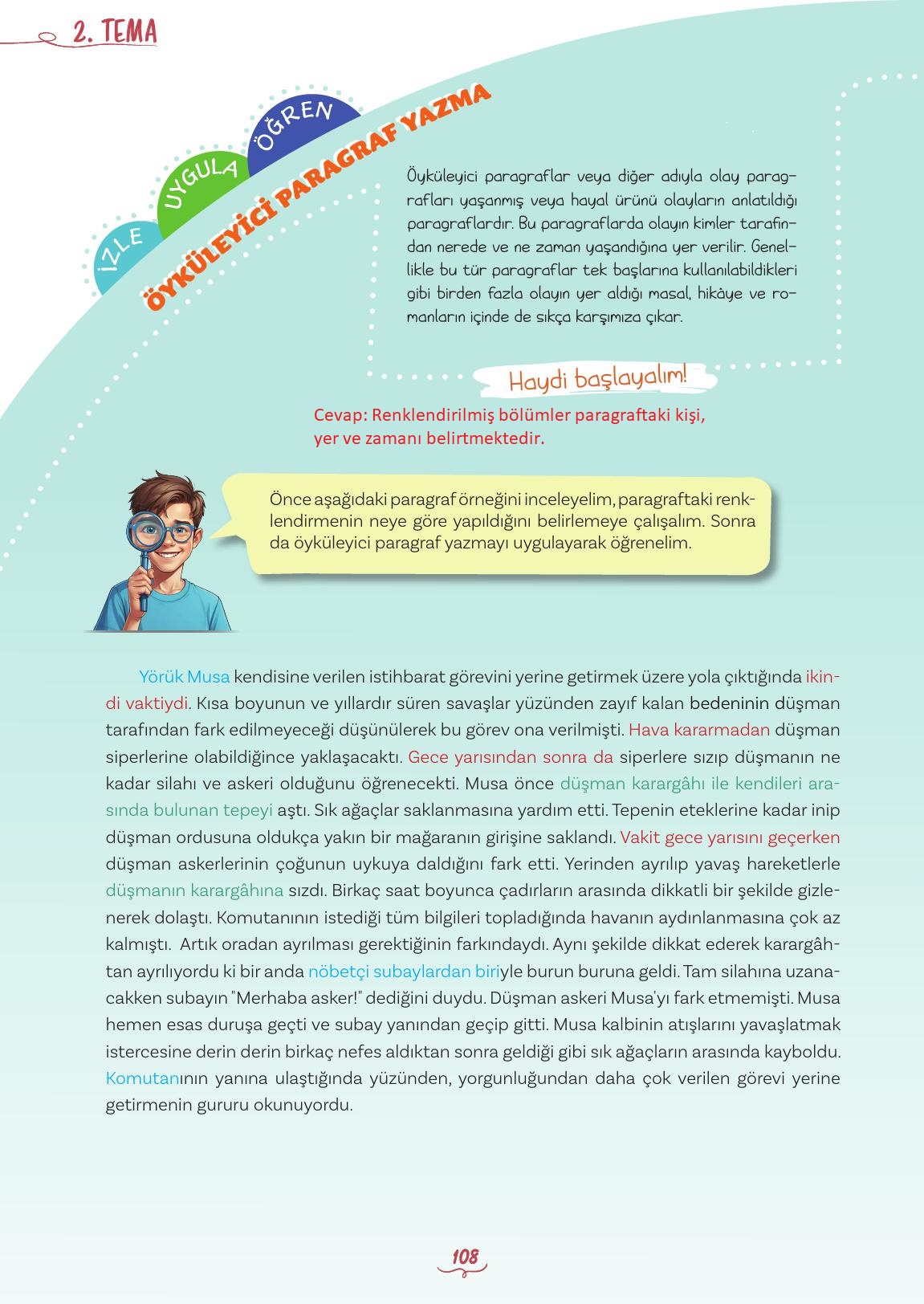 5. Sınıf Meb Yayınları Türkçe Ders Kitabı 1. Kitap Sayfa 108 Cevapları