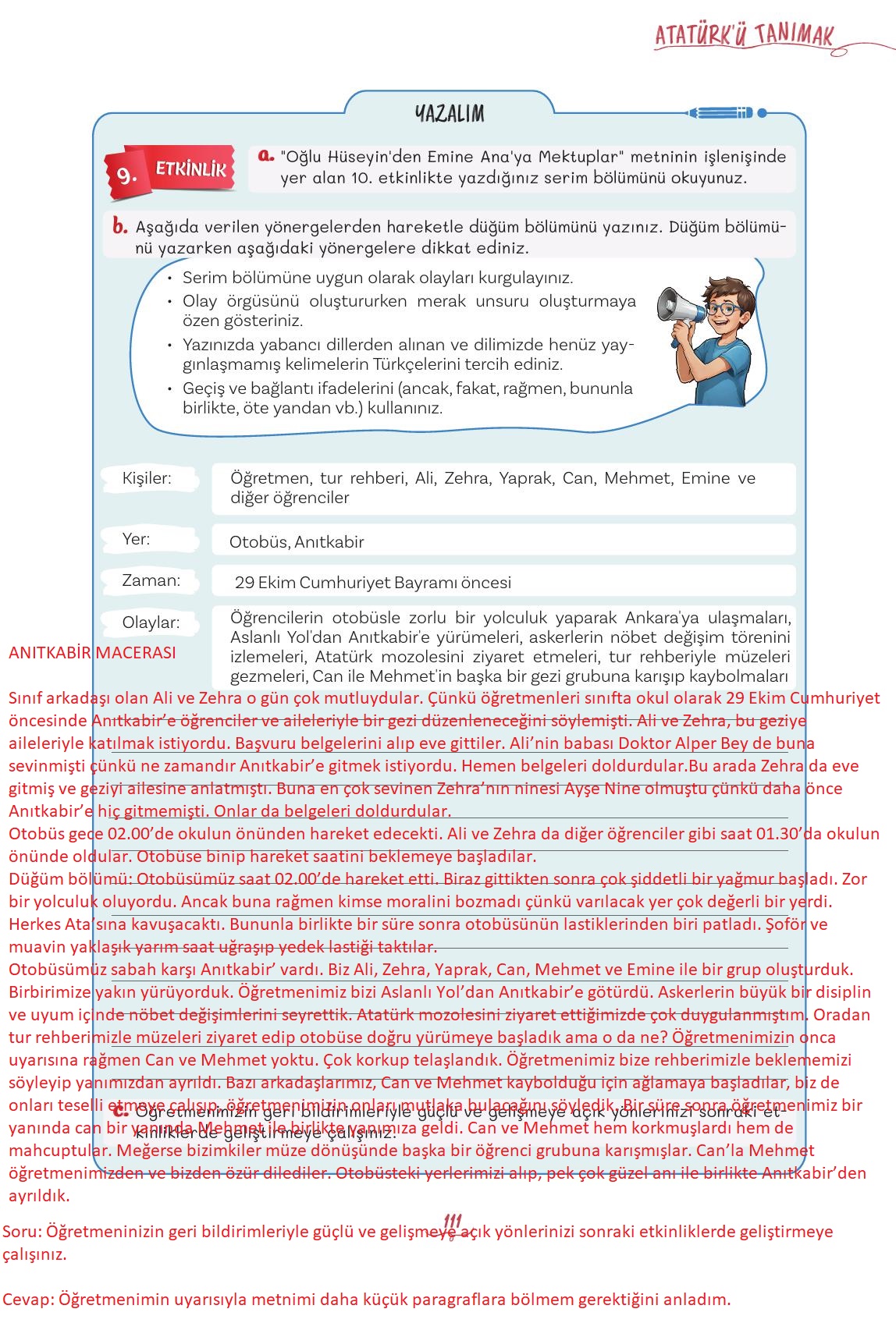 5. Sınıf Meb Yayınları Türkçe Ders Kitabı 1. Kitap Sayfa 111 Cevapları