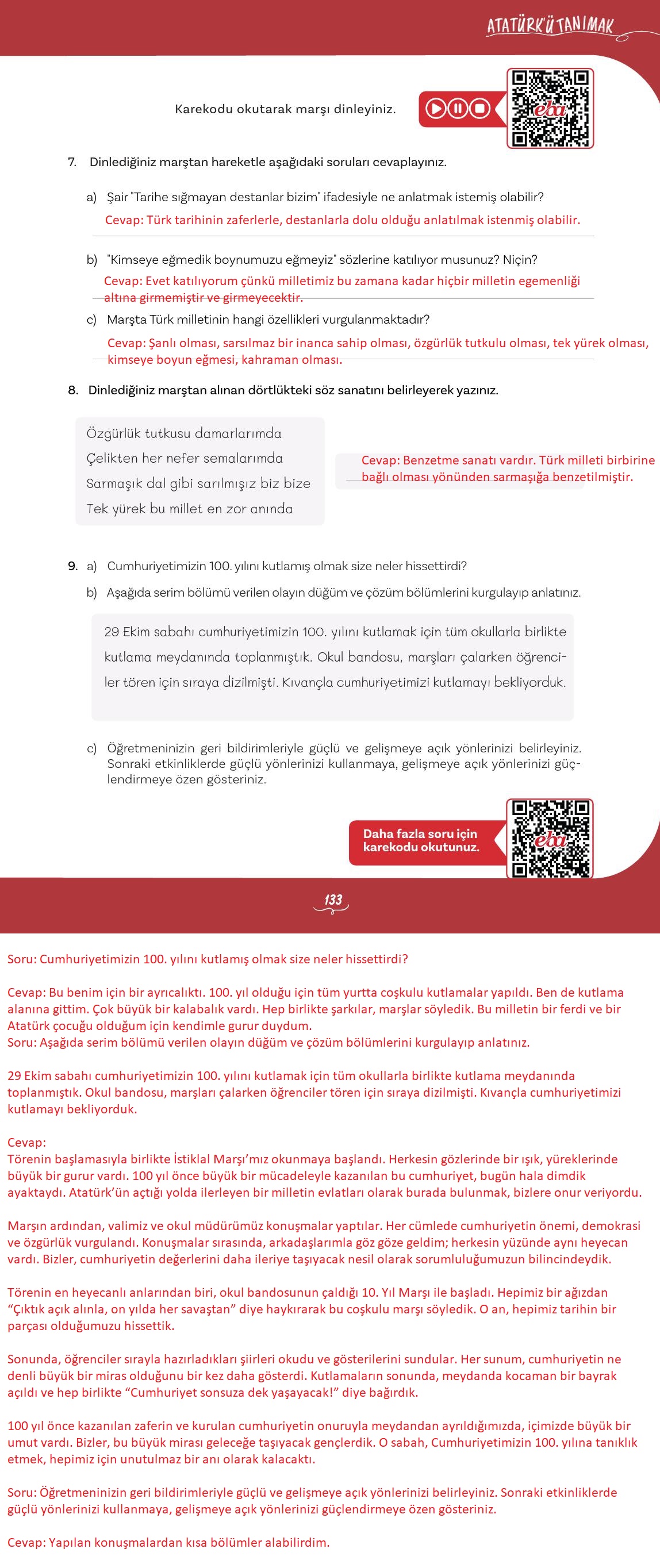 5. Sınıf Meb Yayınları Türkçe Ders Kitabı 1. Kitap Sayfa 133 Cevapları