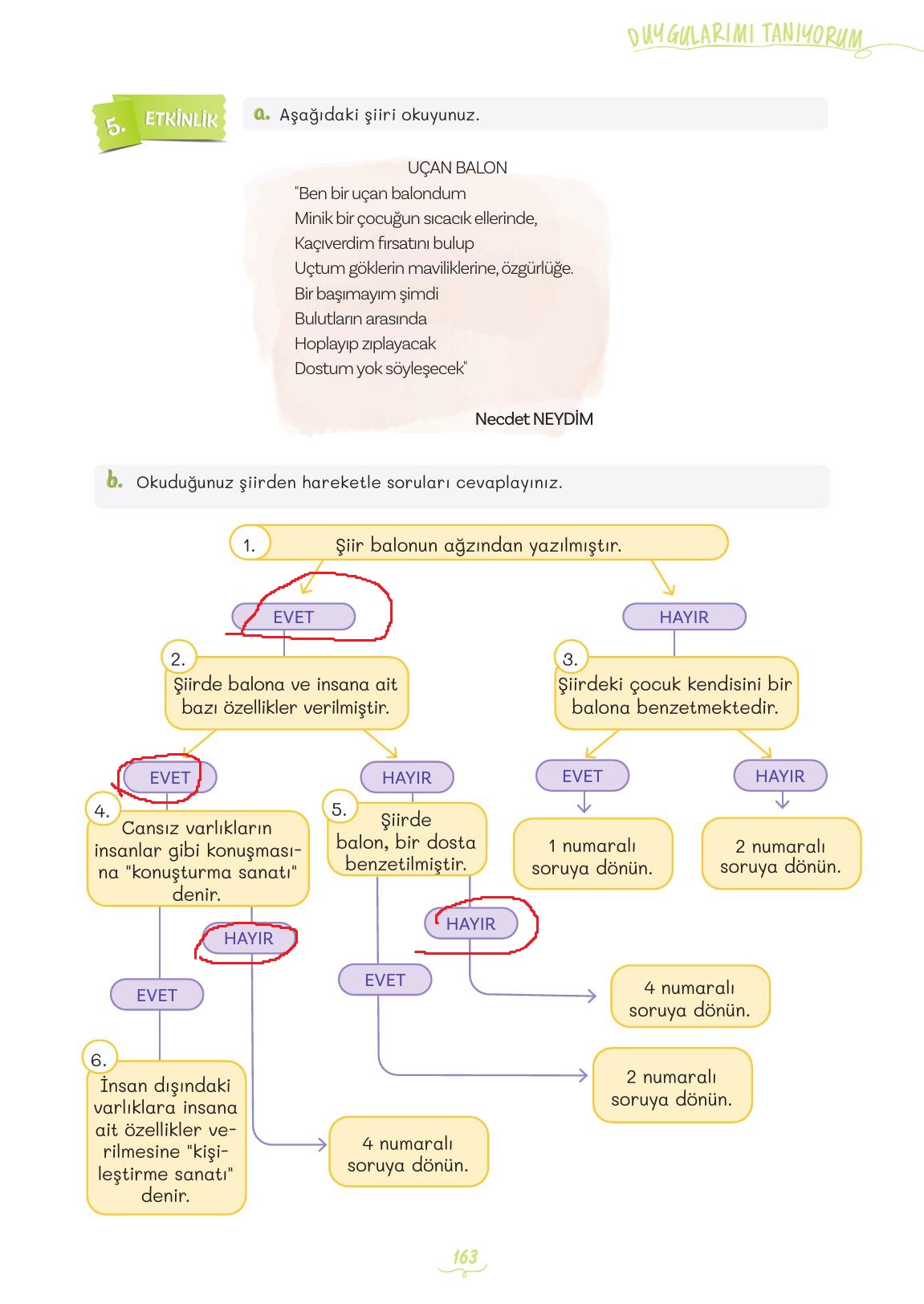 5. Sınıf Meb Yayınları Türkçe Ders Kitabı 1. Kitap Sayfa 163 Cevapları