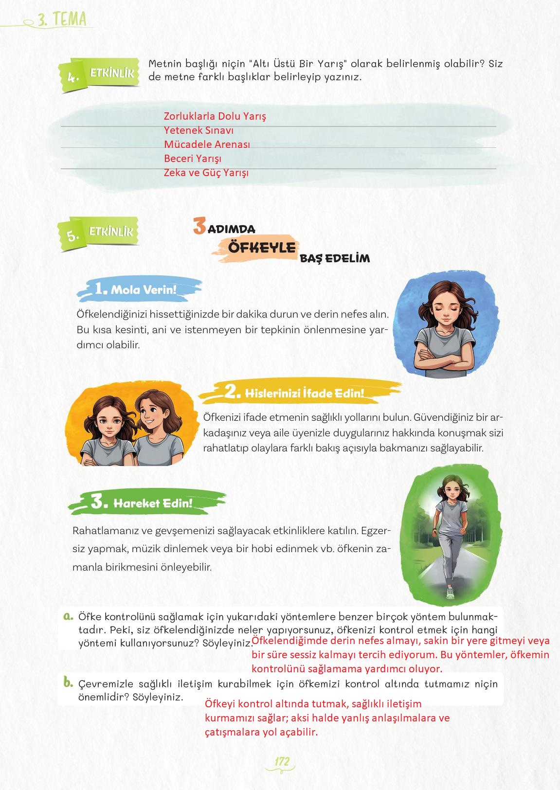 5. Sınıf Meb Yayınları Türkçe Ders Kitabı 1. Kitap Sayfa 172 Cevapları