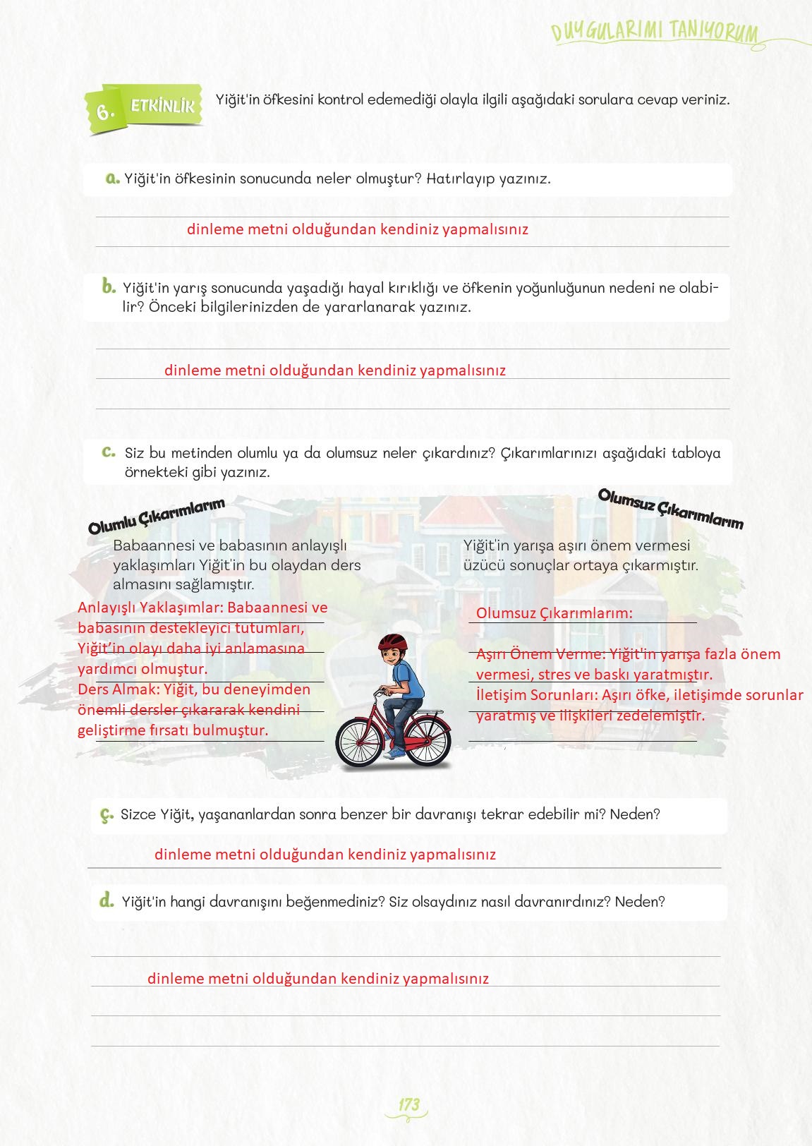 5. Sınıf Meb Yayınları Türkçe Ders Kitabı 1. Kitap Sayfa 173 Cevapları
