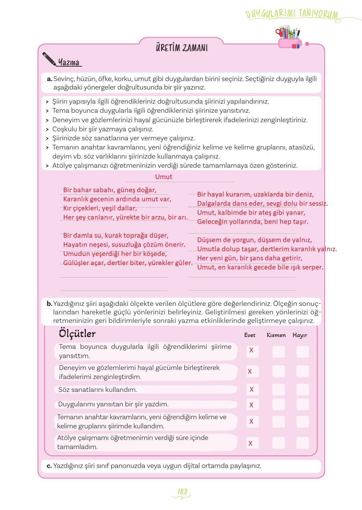 5. Sınıf Meb Yayınları Türkçe Ders Kitabı 1. Kitap Sayfa 183 Cevapları