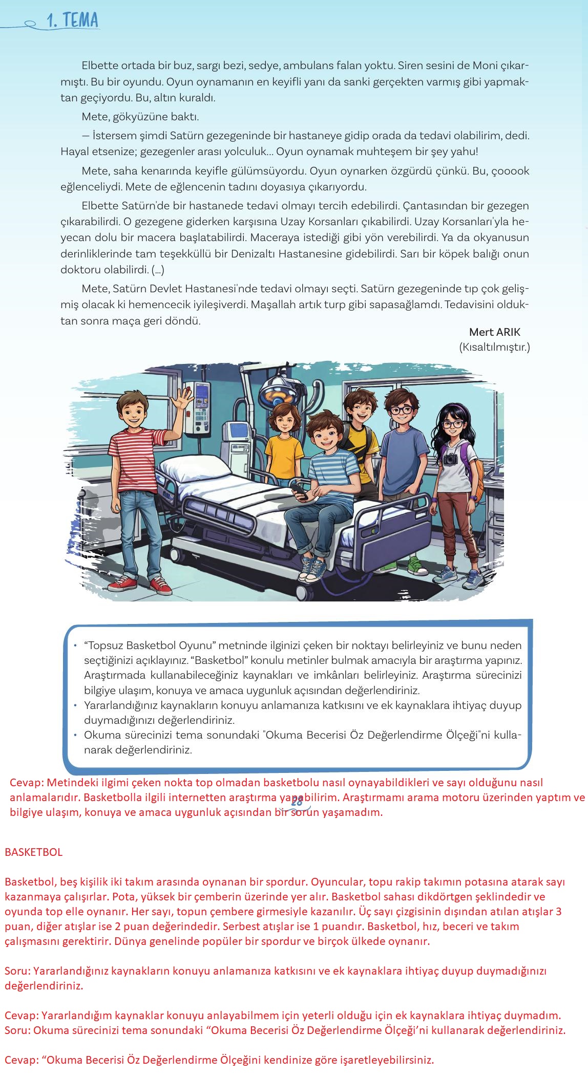 5. Sınıf Meb Yayınları Türkçe Ders Kitabı 1. Kitap Sayfa 28 Cevapları