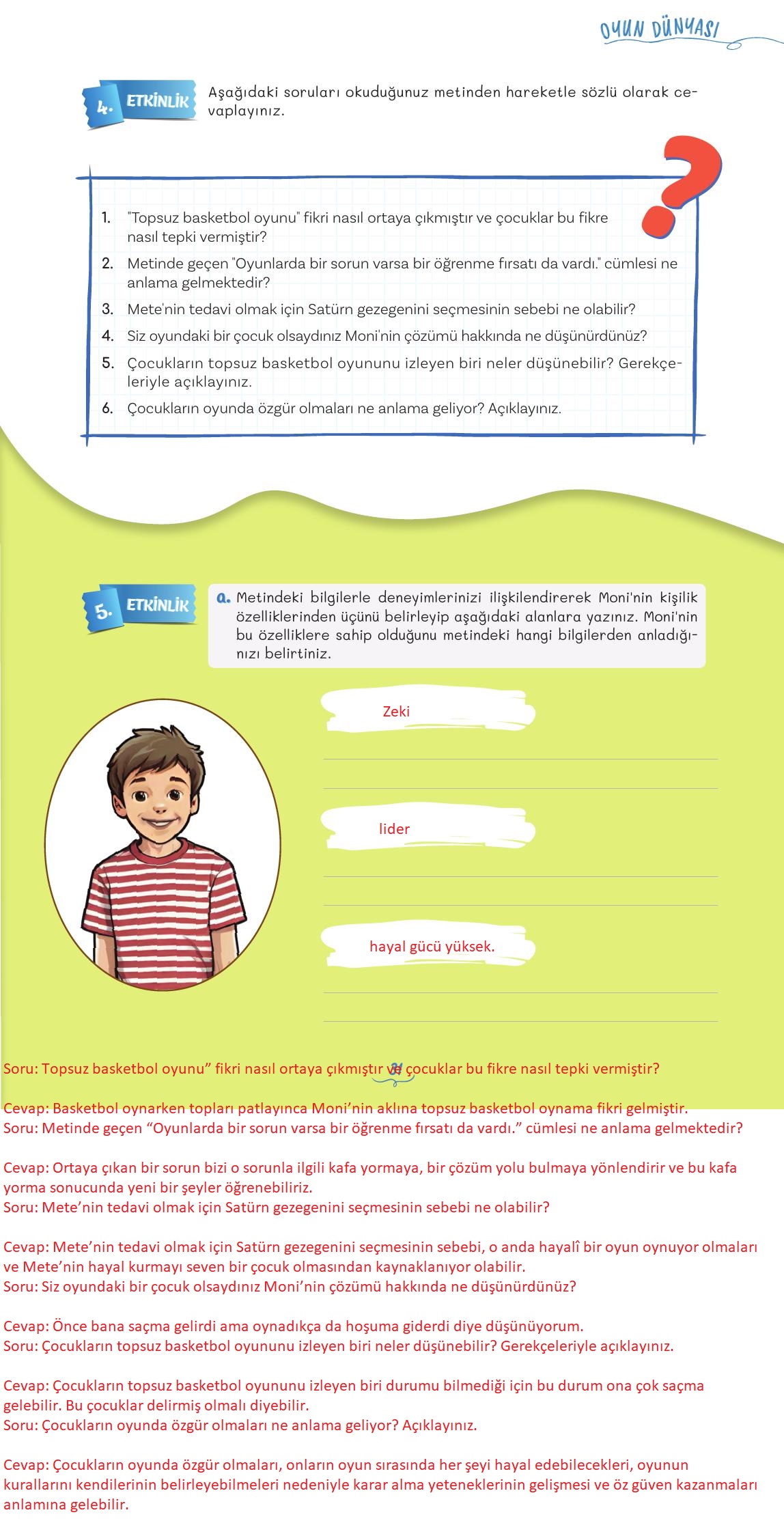5. Sınıf Meb Yayınları Türkçe Ders Kitabı 1. Kitap Sayfa 31 Cevapları