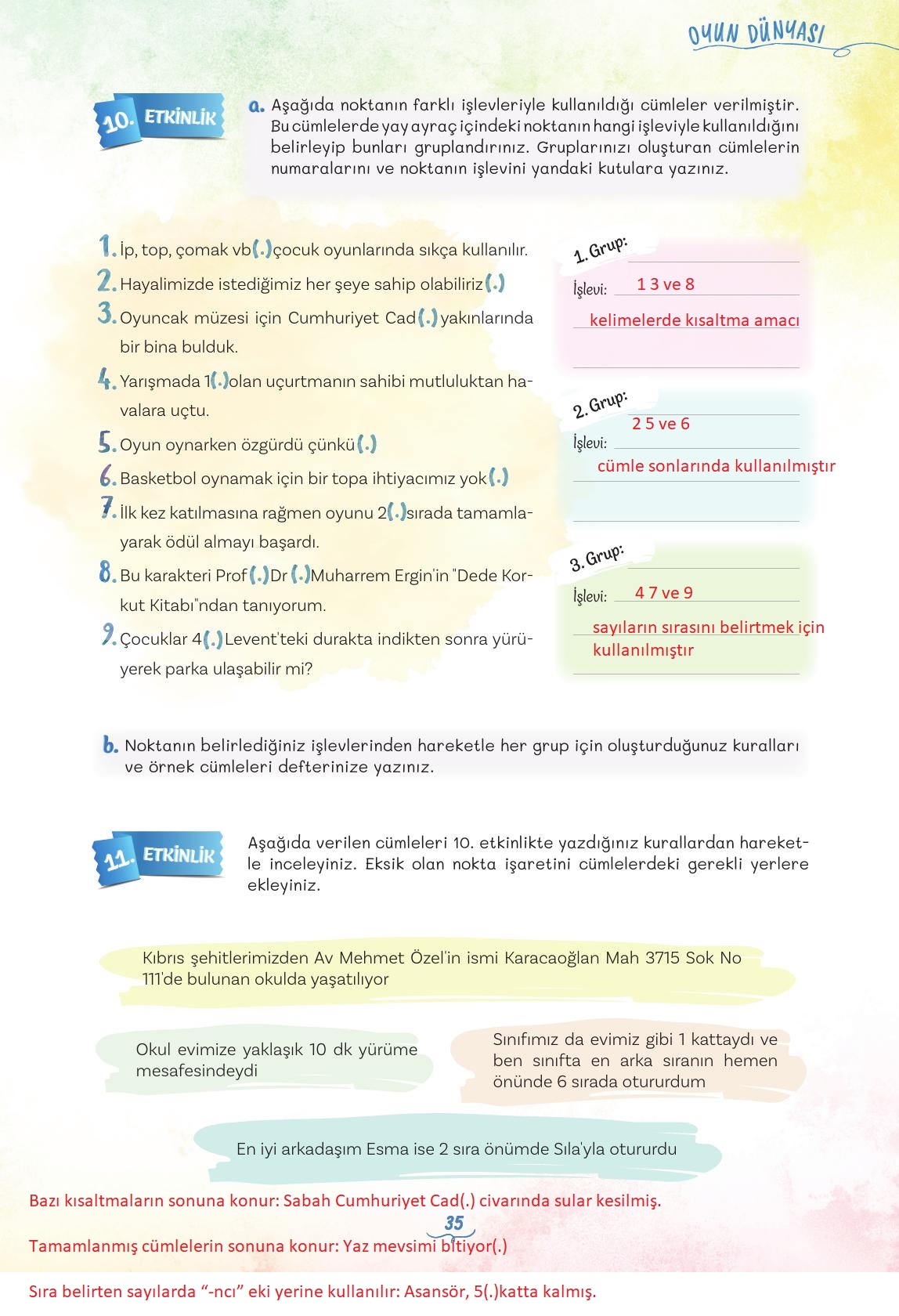 5. Sınıf Meb Yayınları Türkçe Ders Kitabı 1. Kitap Sayfa 35 Cevapları