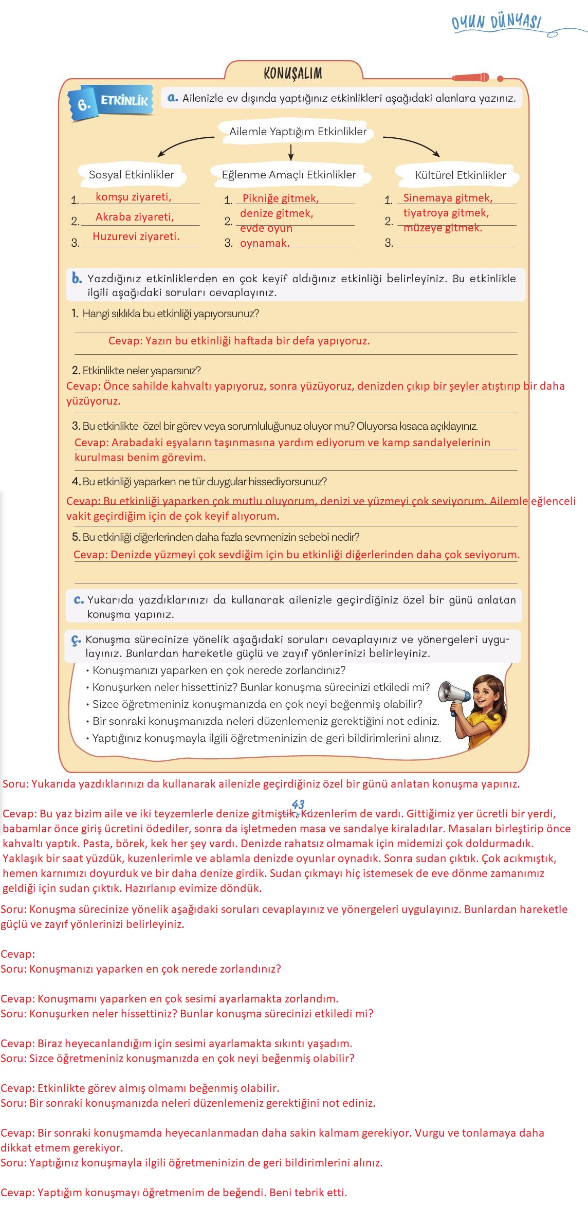 5. Sınıf Meb Yayınları Türkçe Ders Kitabı 1. Kitap Sayfa 43 Cevapları