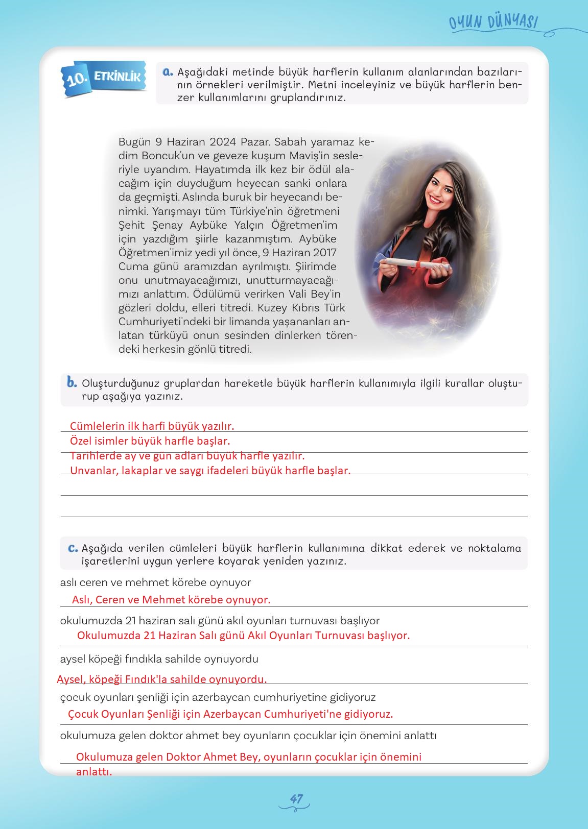 5. Sınıf Meb Yayınları Türkçe Ders Kitabı 1. Kitap Sayfa 47 Cevapları
