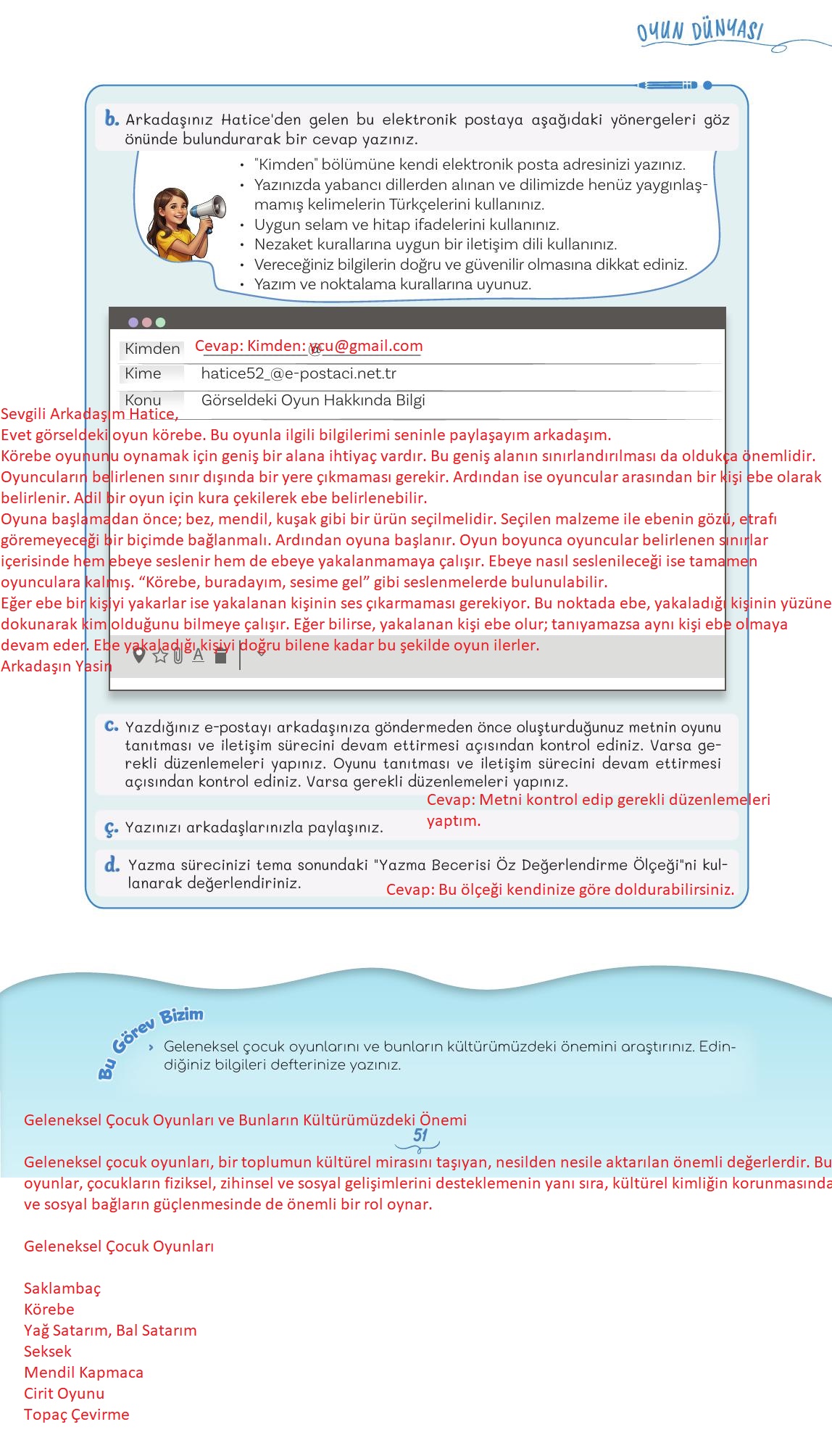 5. Sınıf Meb Yayınları Türkçe Ders Kitabı 1. Kitap Sayfa 51 Cevapları