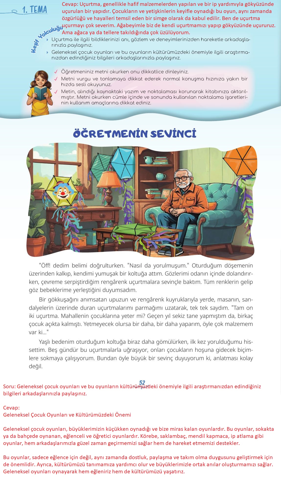 5. Sınıf Meb Yayınları Türkçe Ders Kitabı 1. Kitap Sayfa 52 Cevapları