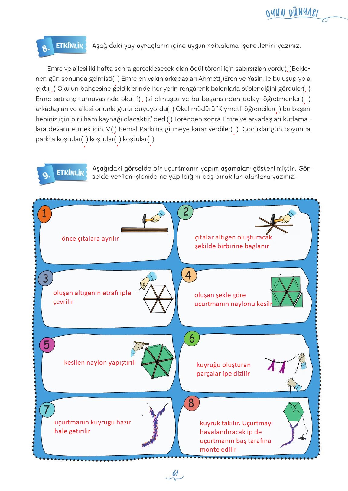 5. Sınıf Meb Yayınları Türkçe Ders Kitabı 1. Kitap Sayfa 61 Cevapları