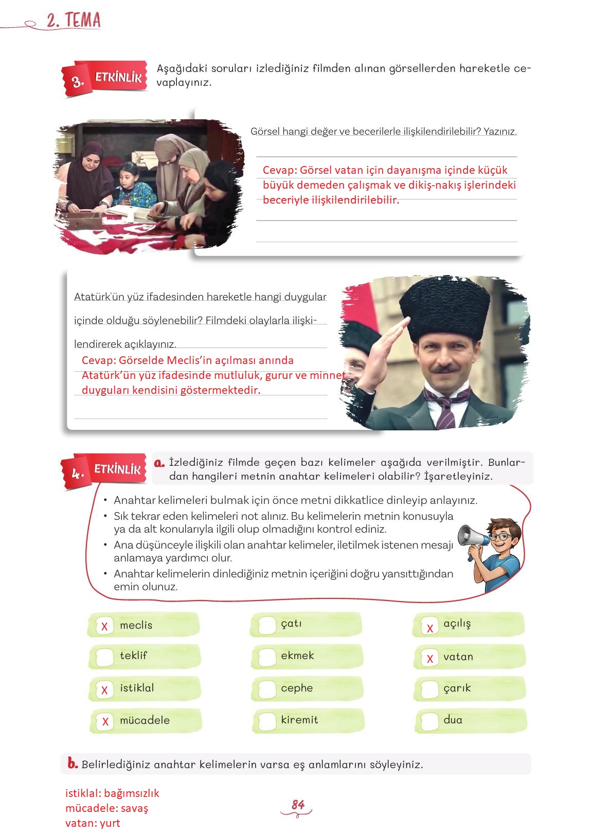 5. Sınıf Meb Yayınları Türkçe Ders Kitabı 1. Kitap Sayfa 84 Cevapları
