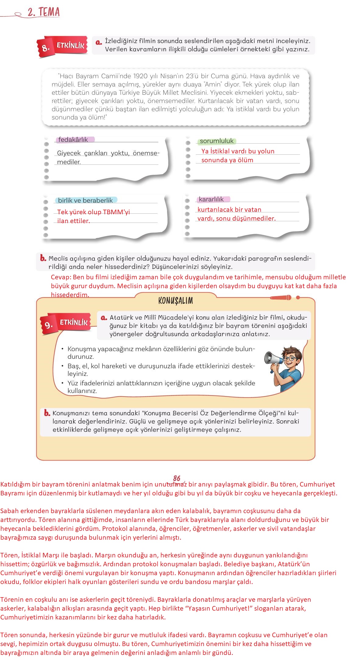 5. Sınıf Meb Yayınları Türkçe Ders Kitabı 1. Kitap Sayfa 86 Cevapları