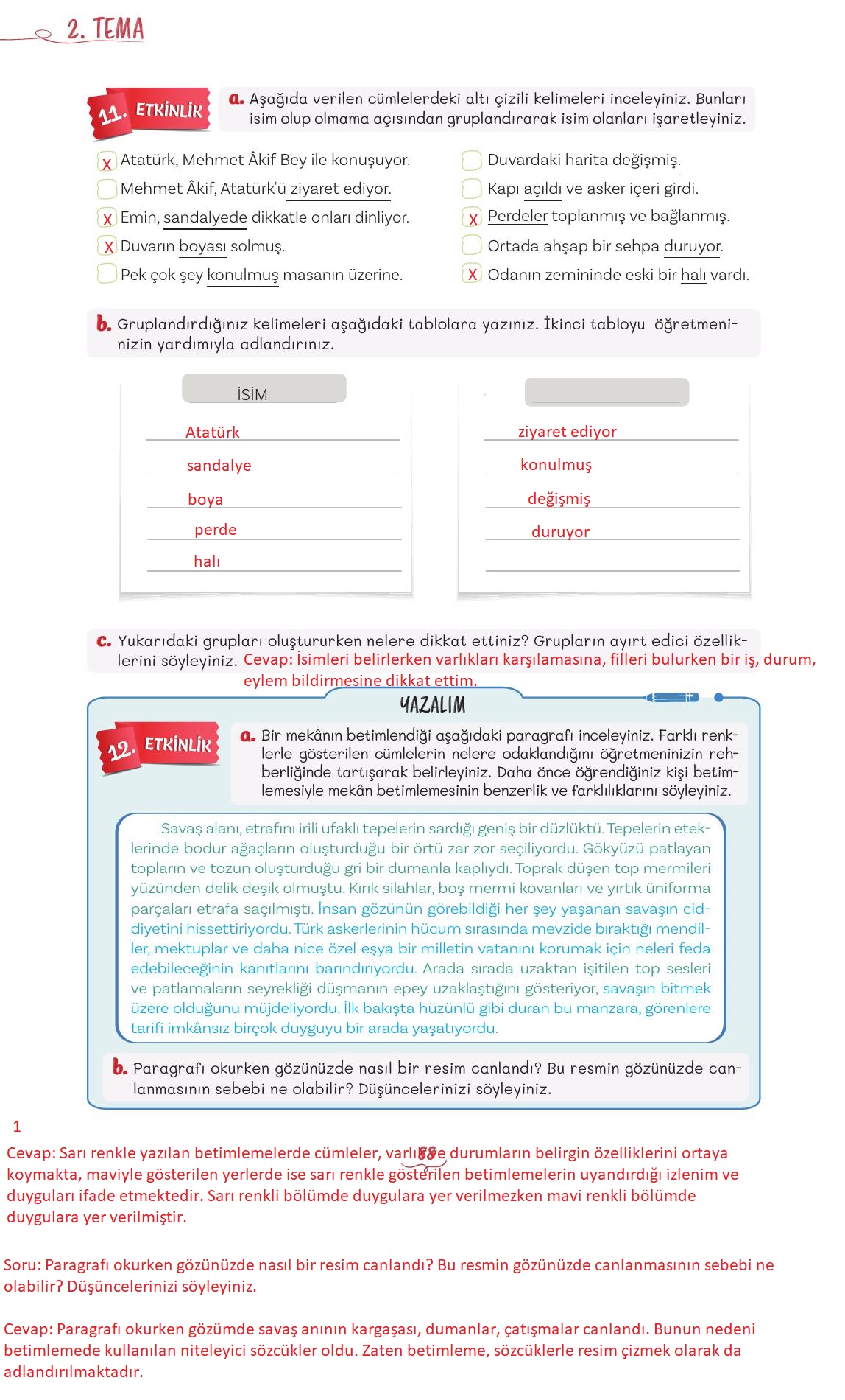 5. Sınıf Meb Yayınları Türkçe Ders Kitabı 1. Kitap Sayfa 88 Cevapları