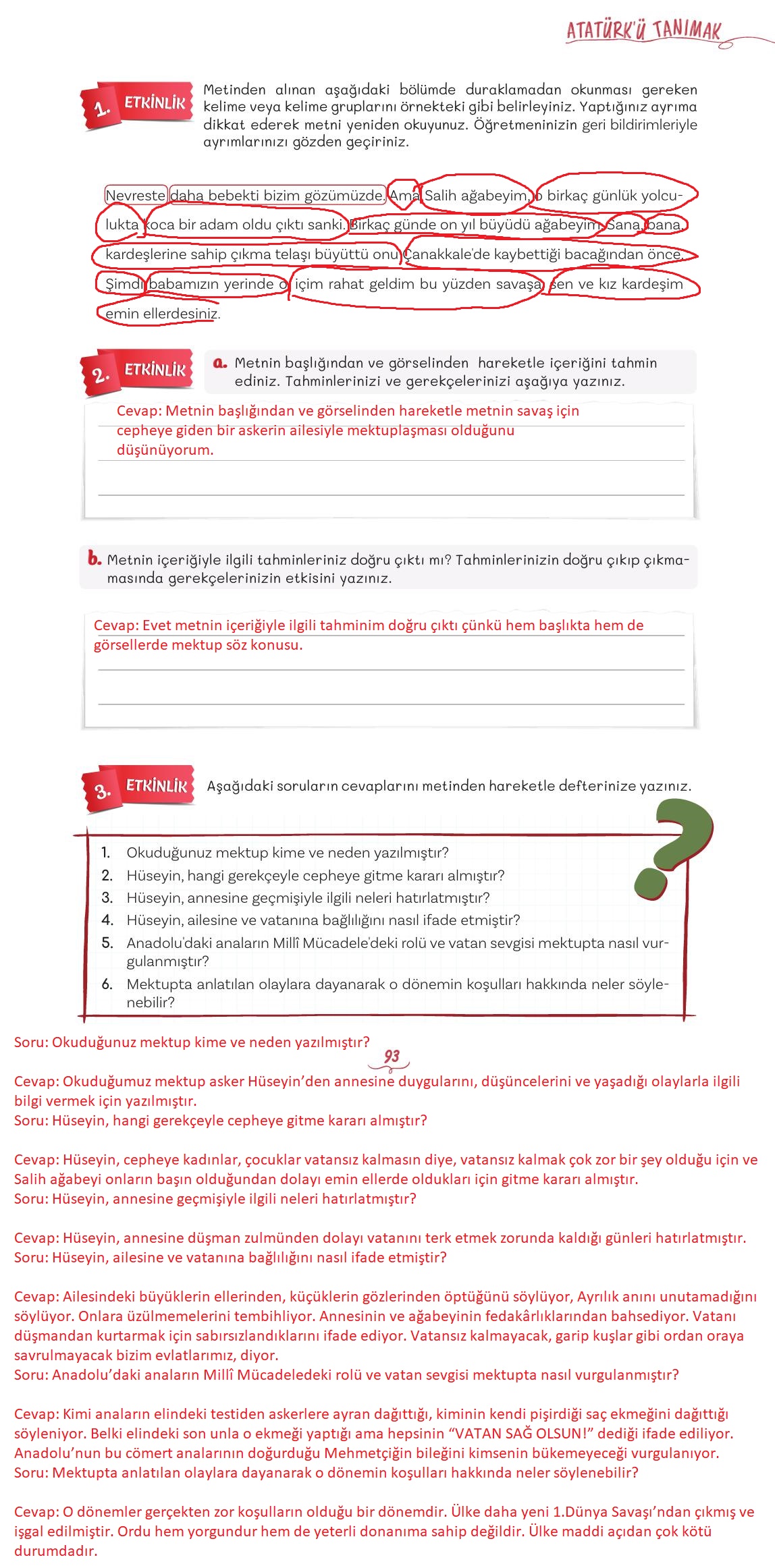 5. Sınıf Meb Yayınları Türkçe Ders Kitabı 1. Kitap Sayfa 93 Cevapları 5. Sınıf Meb Yayınları Türkçe Ders Kitabı 1. Kitap Sayfa 93 Cevapları