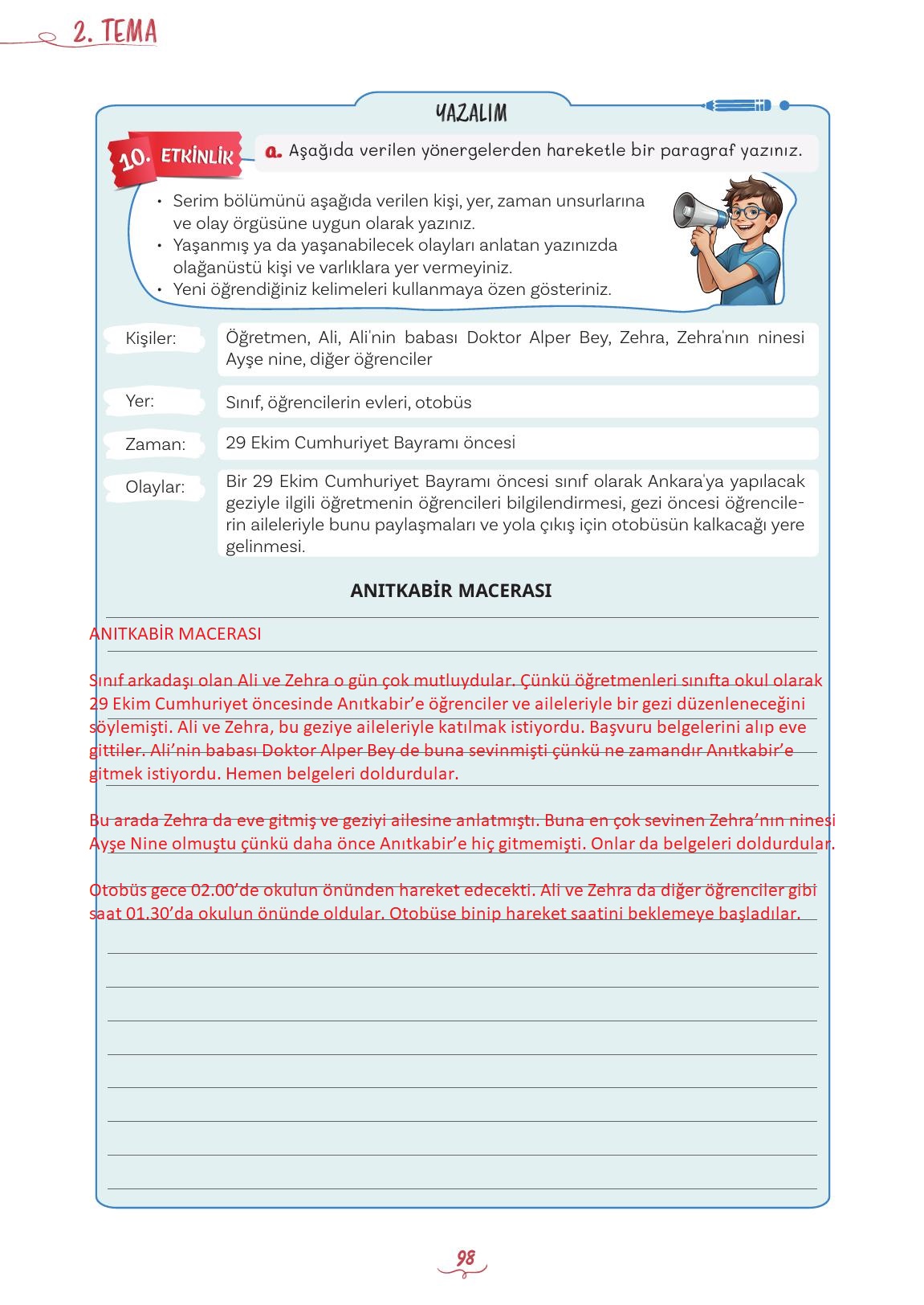 5. Sınıf Meb Yayınları Türkçe Ders Kitabı 1. Kitap Sayfa 98 Cevapları