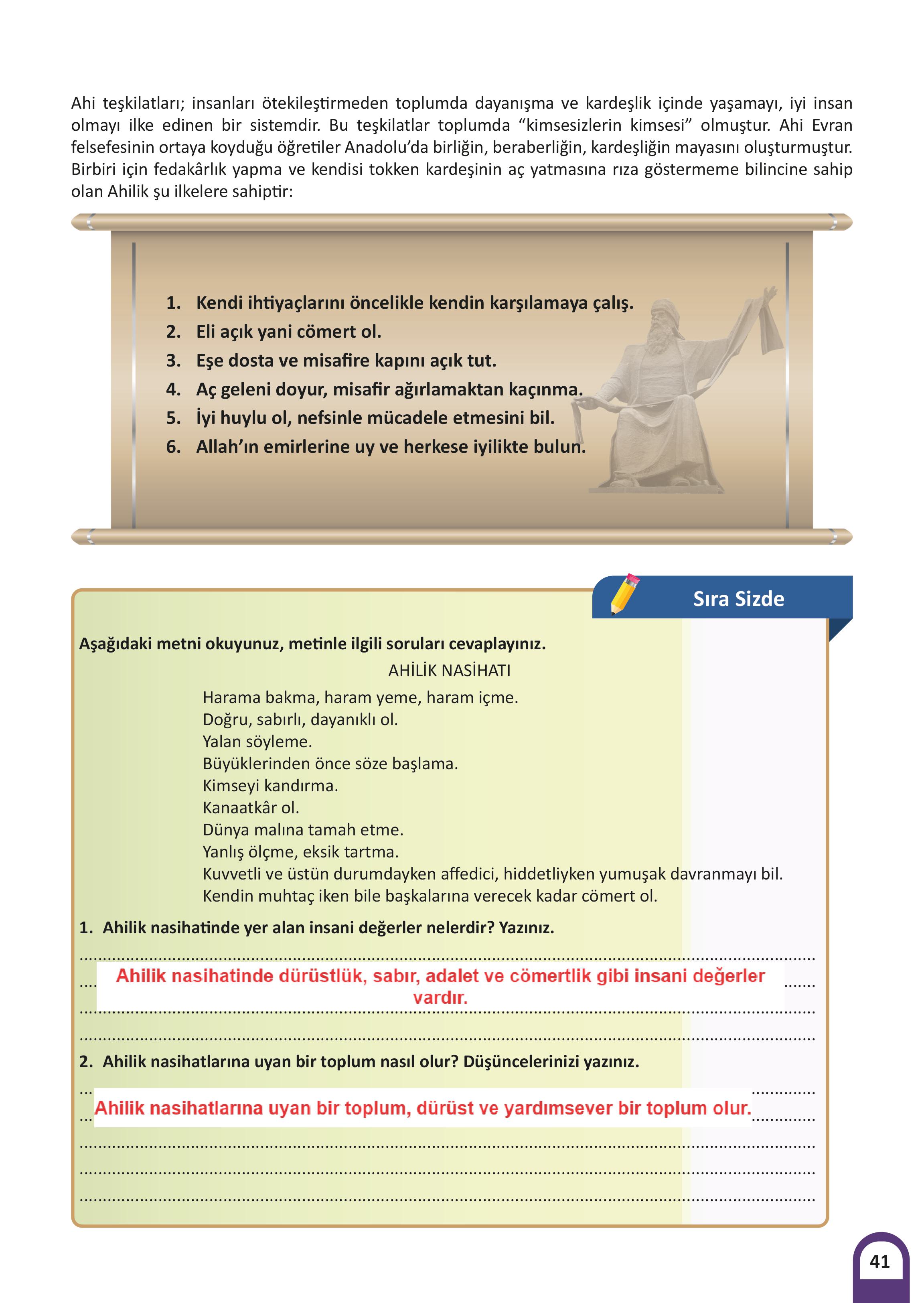6. Sınıf Meb Yayınları Kültür Ve Medeniyetimize Yön Verenler Ders Kitabı 1. Kitap Sayfa 42 Cevapları