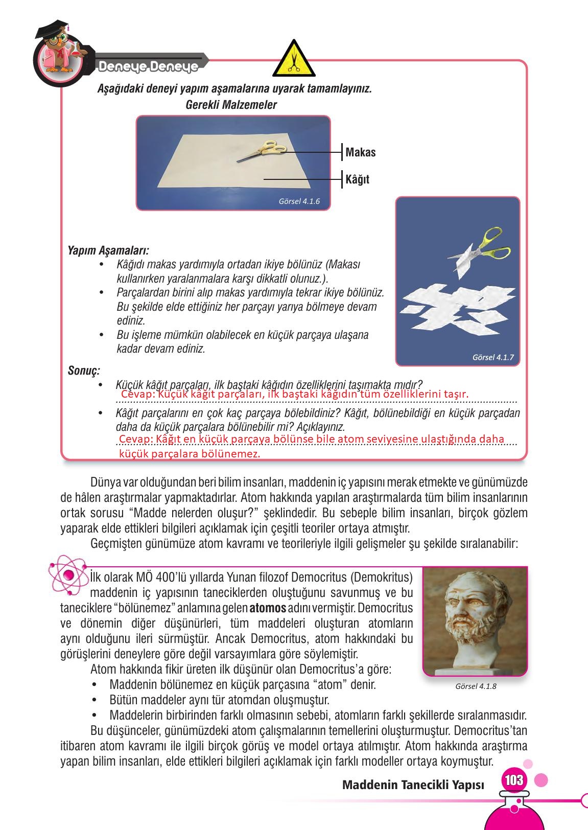 7. Sınıf Meb Yayınları Fen Bilimleri Ders Kitabı Sayfa 103 Cevapları 7. Sınıf Meb Yayınları Fen Bilimleri Ders Kitabı Sayfa 103 Cevapları