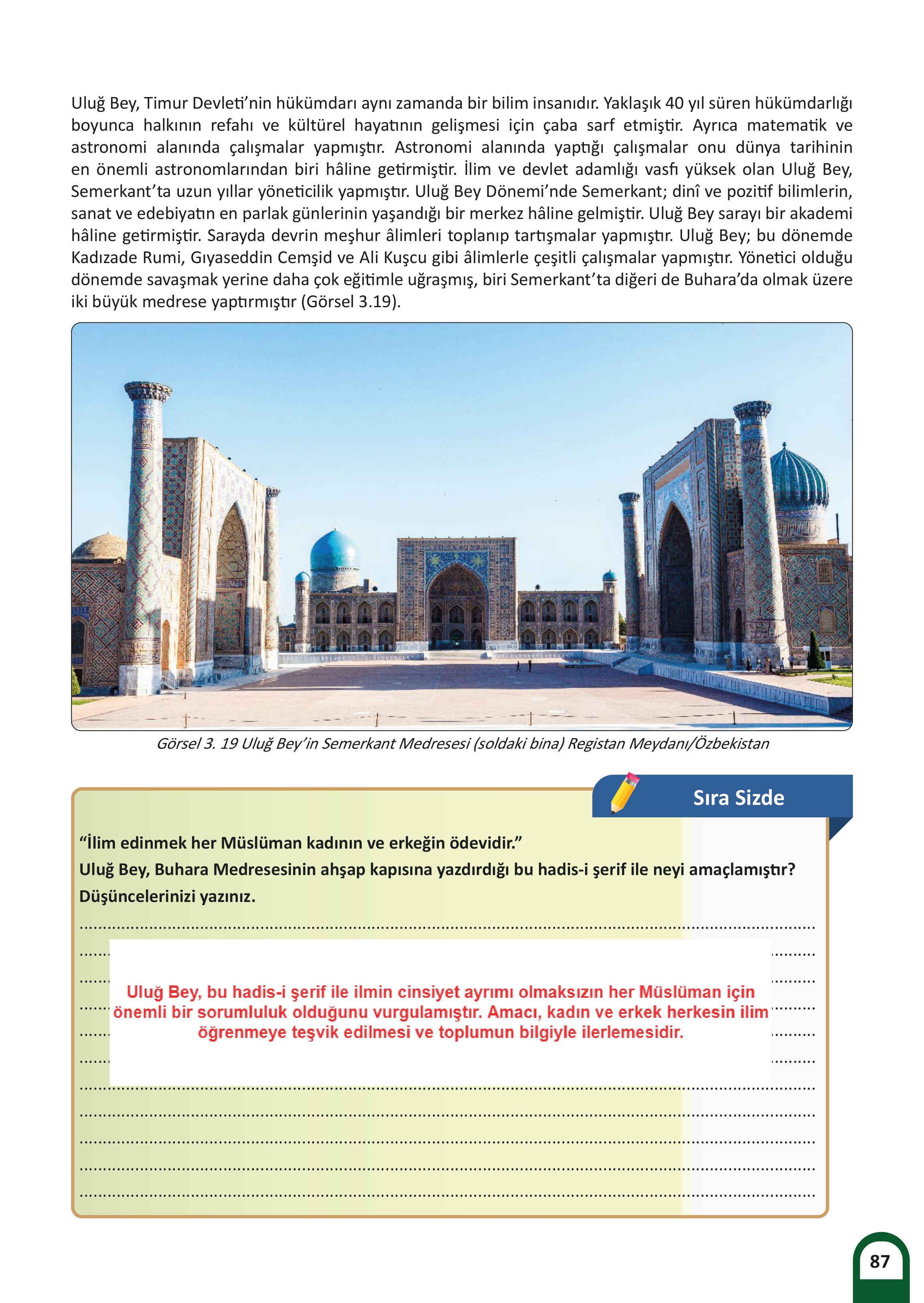 7. Sınıf Meb Yayınları Kültür Ve Medeniyetimize Yön Verenler Ders Kitabı 1. Kitap Sayfa 88 Cevapları