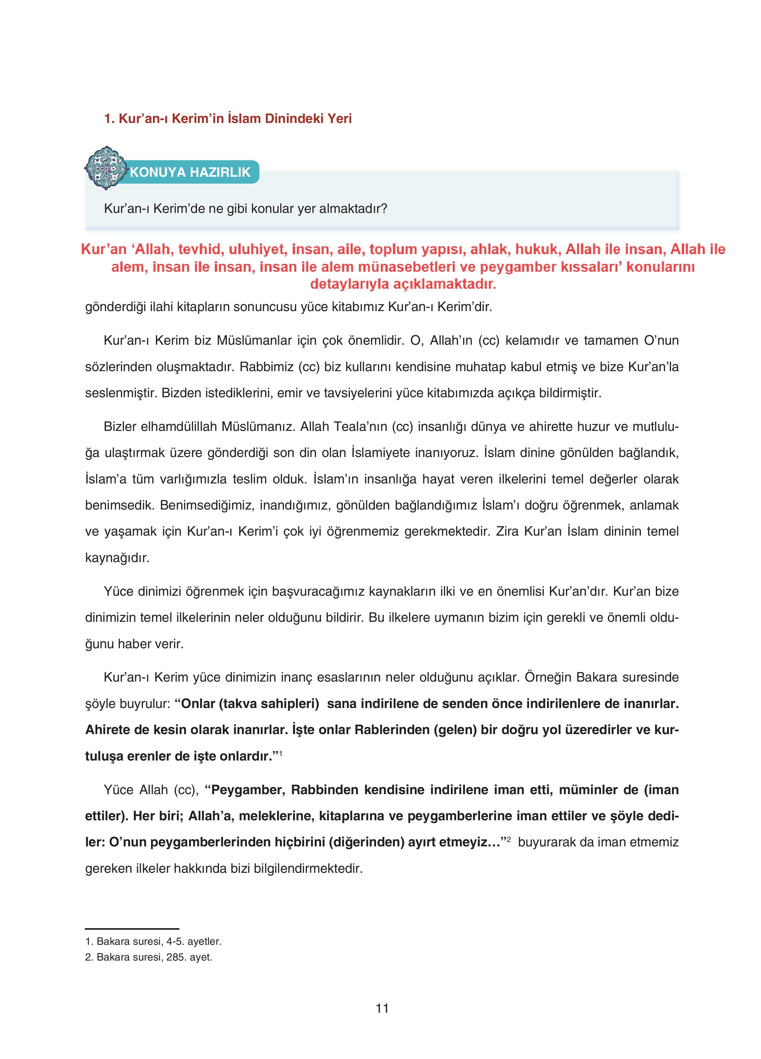7. Sınıf Sdr Yayıncılık Kuran-ı Kerim Ders Kitabı Sayfa 11 Cevapları