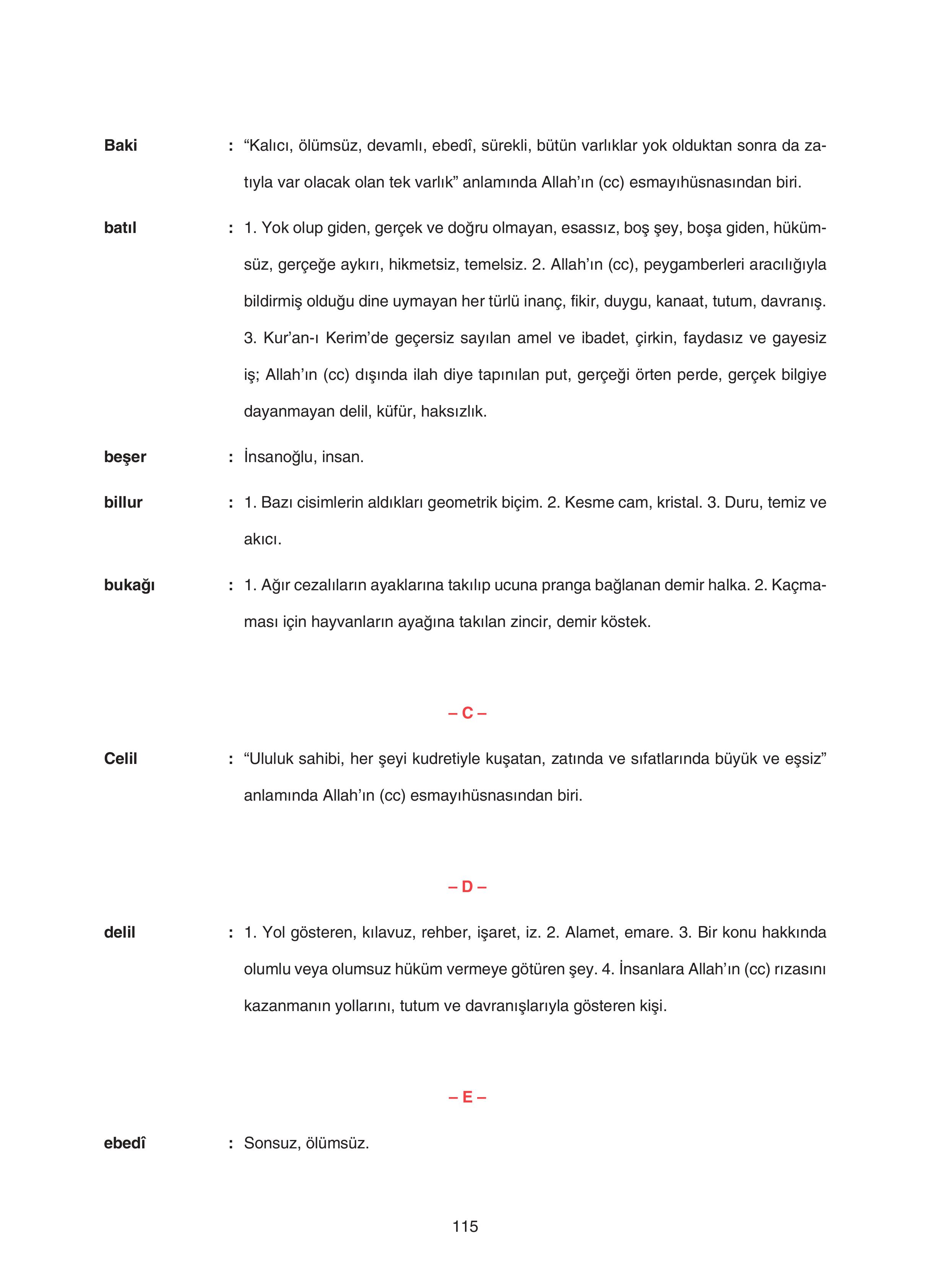 7. Sınıf Sdr Yayıncılık Kuran-ı Kerim Ders Kitabı Sayfa 115 Cevapları