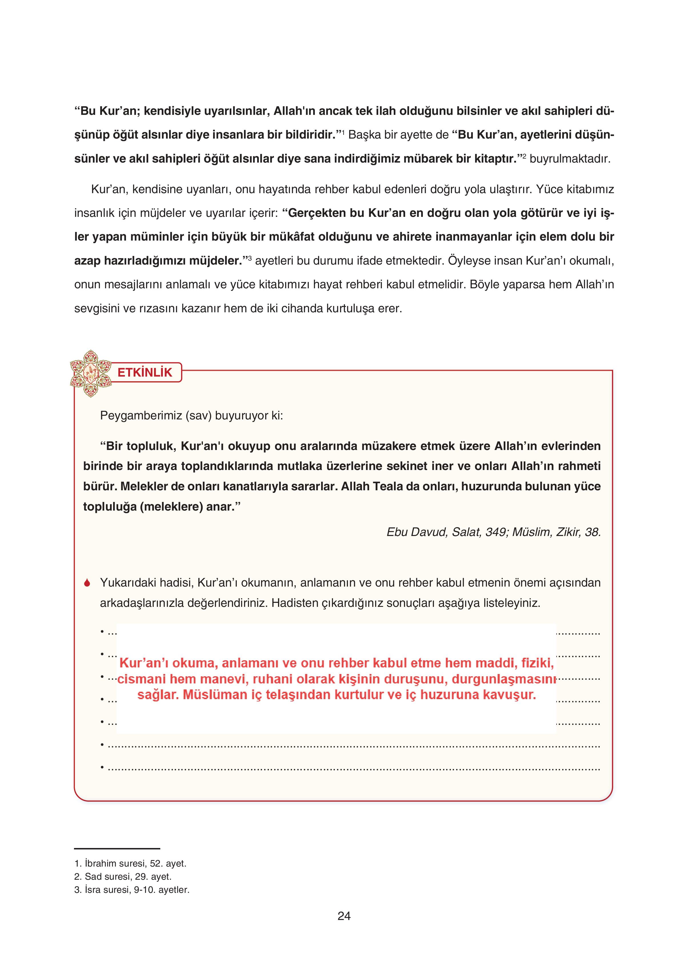 7. Sınıf Sdr Yayıncılık Kuran-ı Kerim Ders Kitabı Sayfa 24 Cevapları