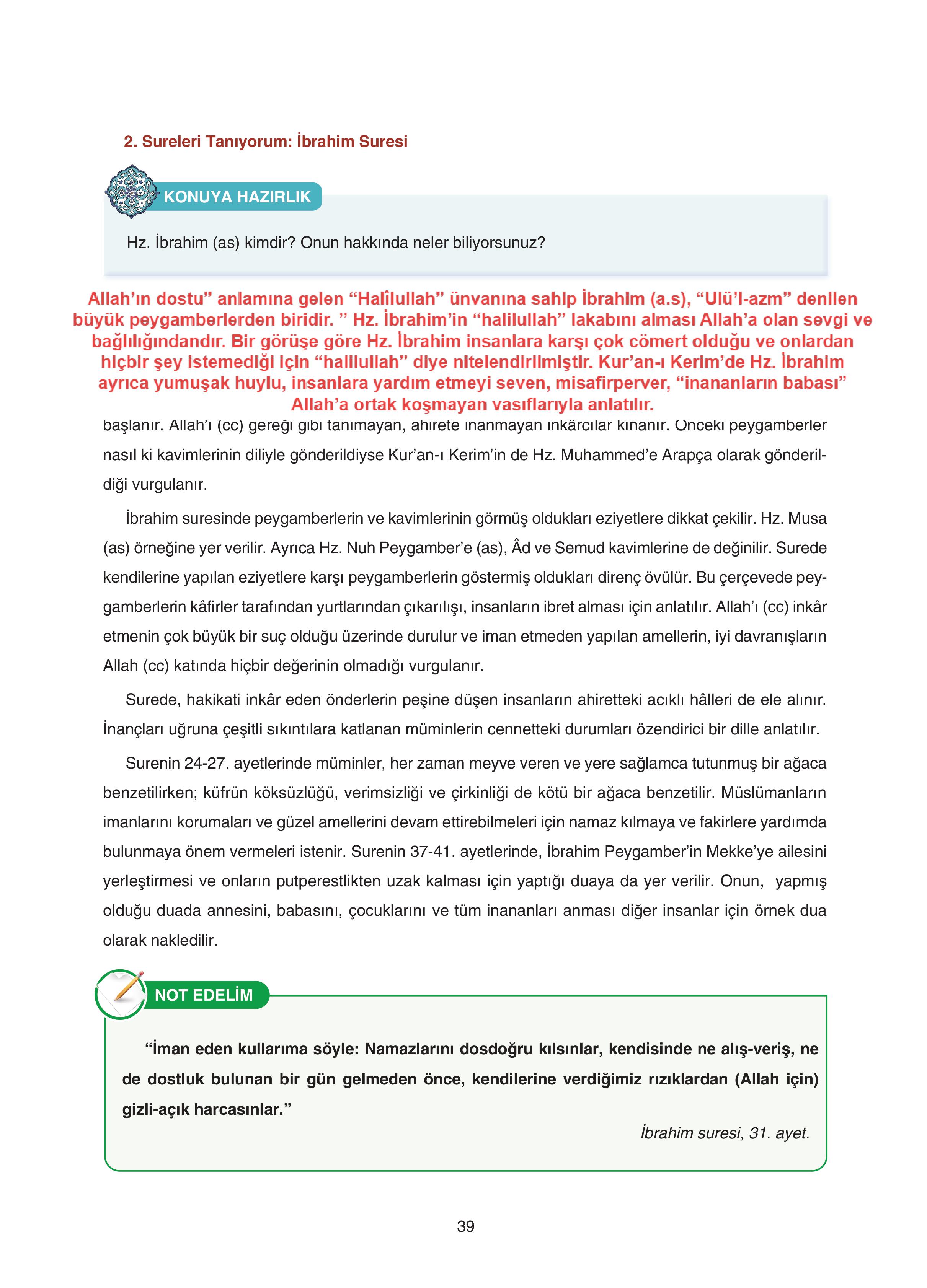 7. Sınıf Sdr Yayıncılık Kuran-ı Kerim Ders Kitabı Sayfa 39 Cevapları