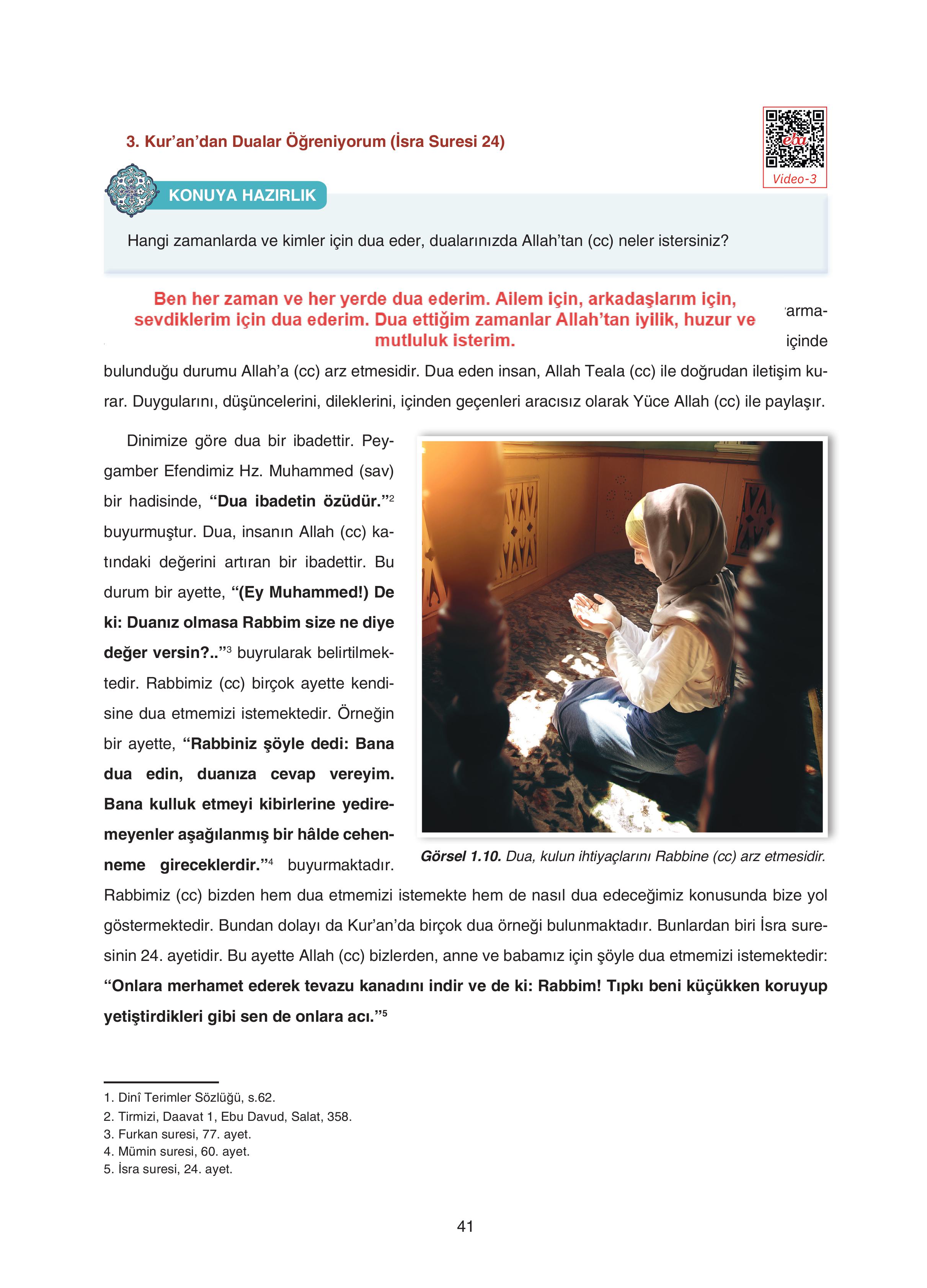 7. Sınıf Sdr Yayıncılık Kuran-ı Kerim Ders Kitabı Sayfa 41 Cevapları