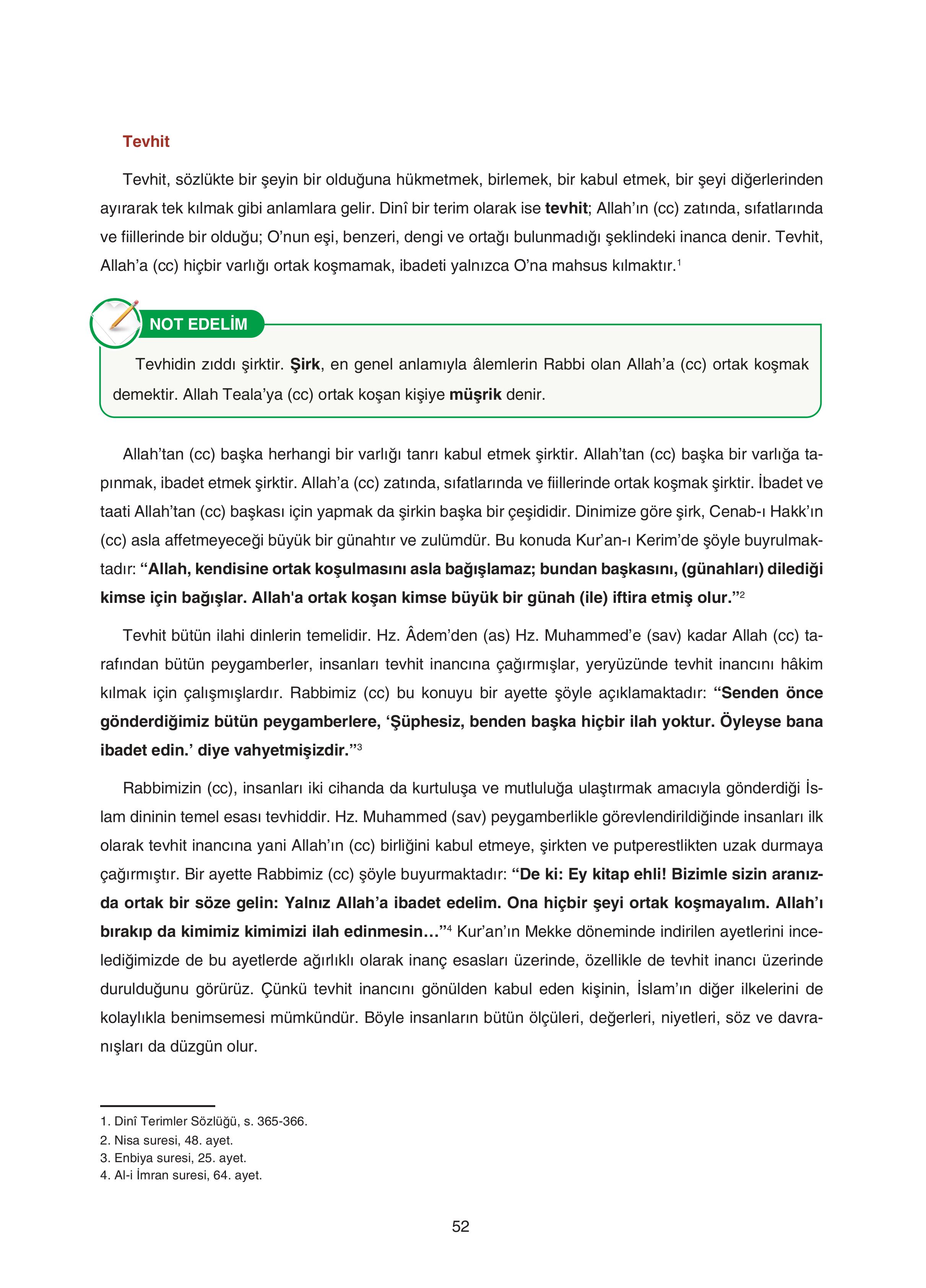 7. Sınıf Sdr Yayıncılık Kuran-ı Kerim Ders Kitabı Sayfa 52 Cevapları