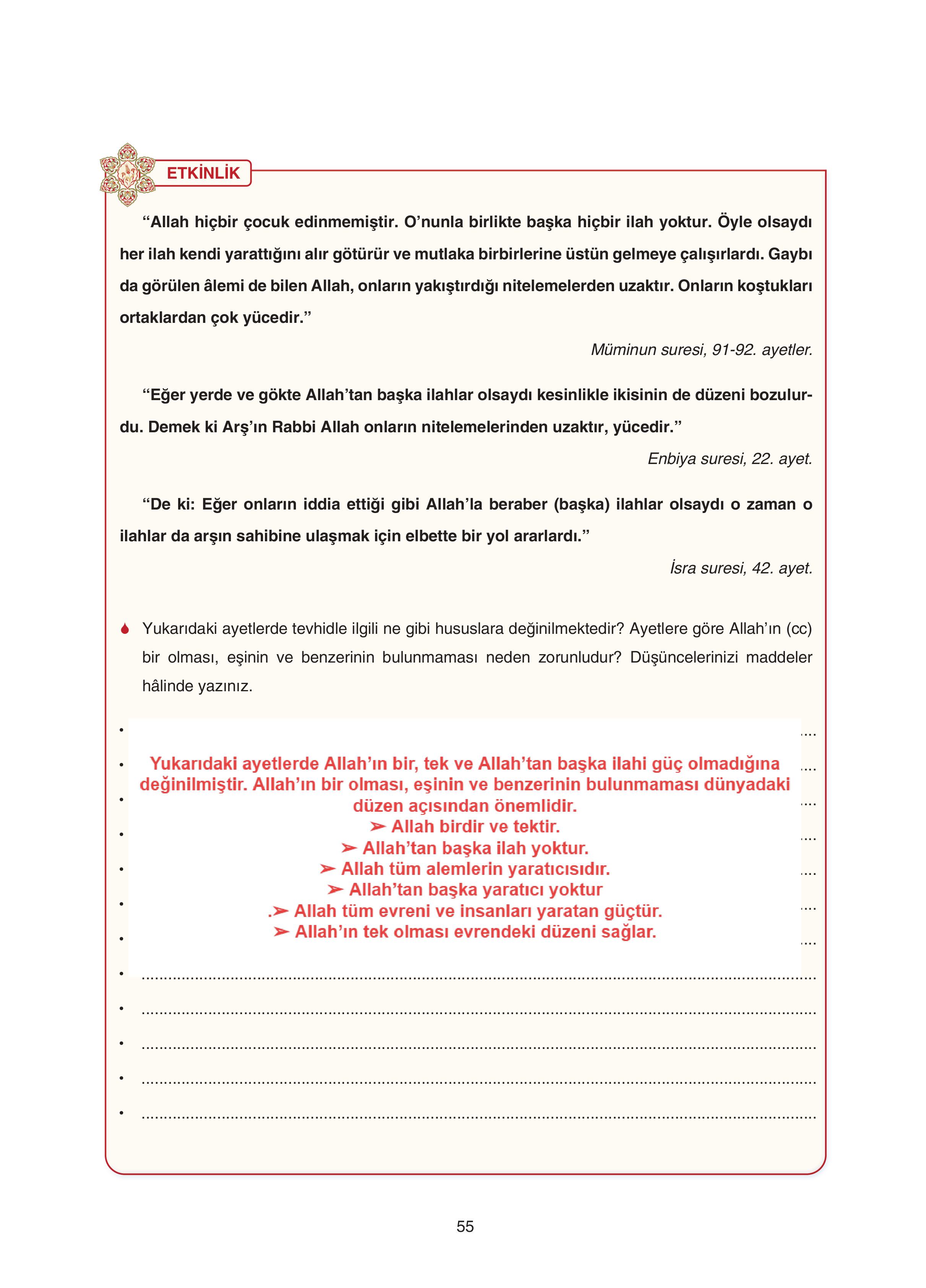 7. Sınıf Sdr Yayıncılık Kuran-ı Kerim Ders Kitabı Sayfa 55 Cevapları