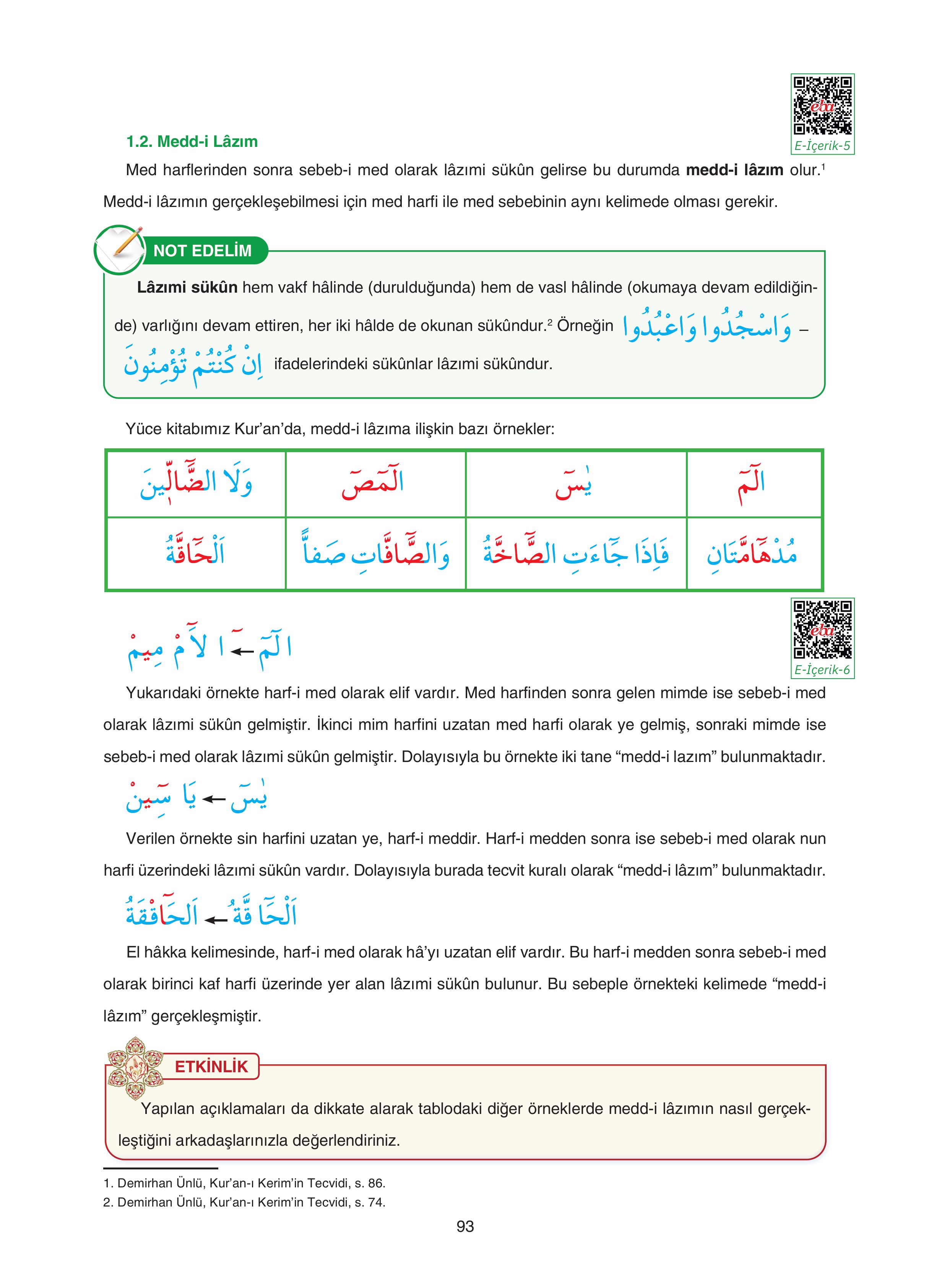 7. Sınıf Sdr Yayıncılık Kuran-ı Kerim Ders Kitabı Sayfa 93 Cevapları