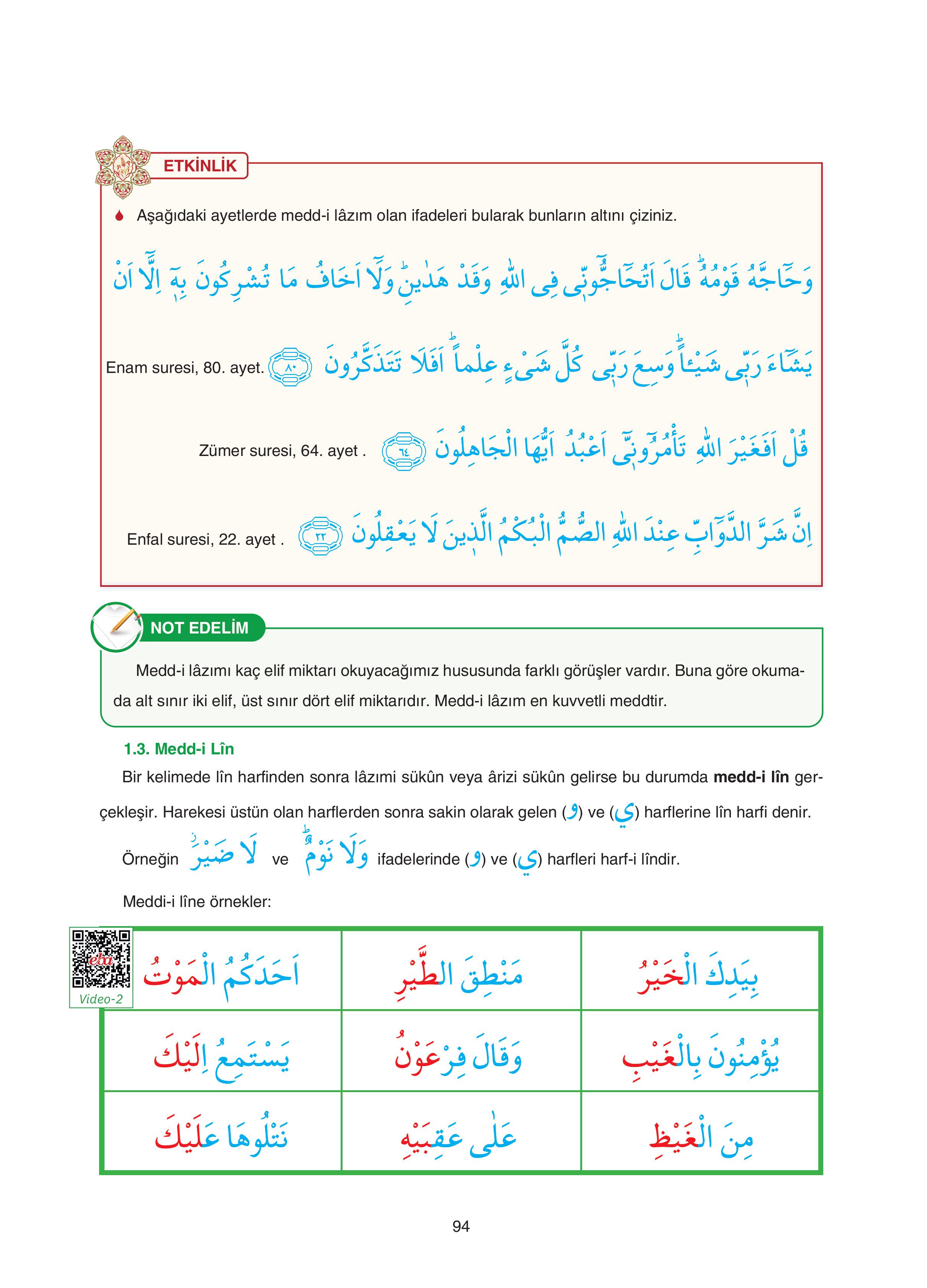 7. Sınıf Sdr Yayıncılık Kuran-ı Kerim Ders Kitabı Sayfa 94 Cevapları