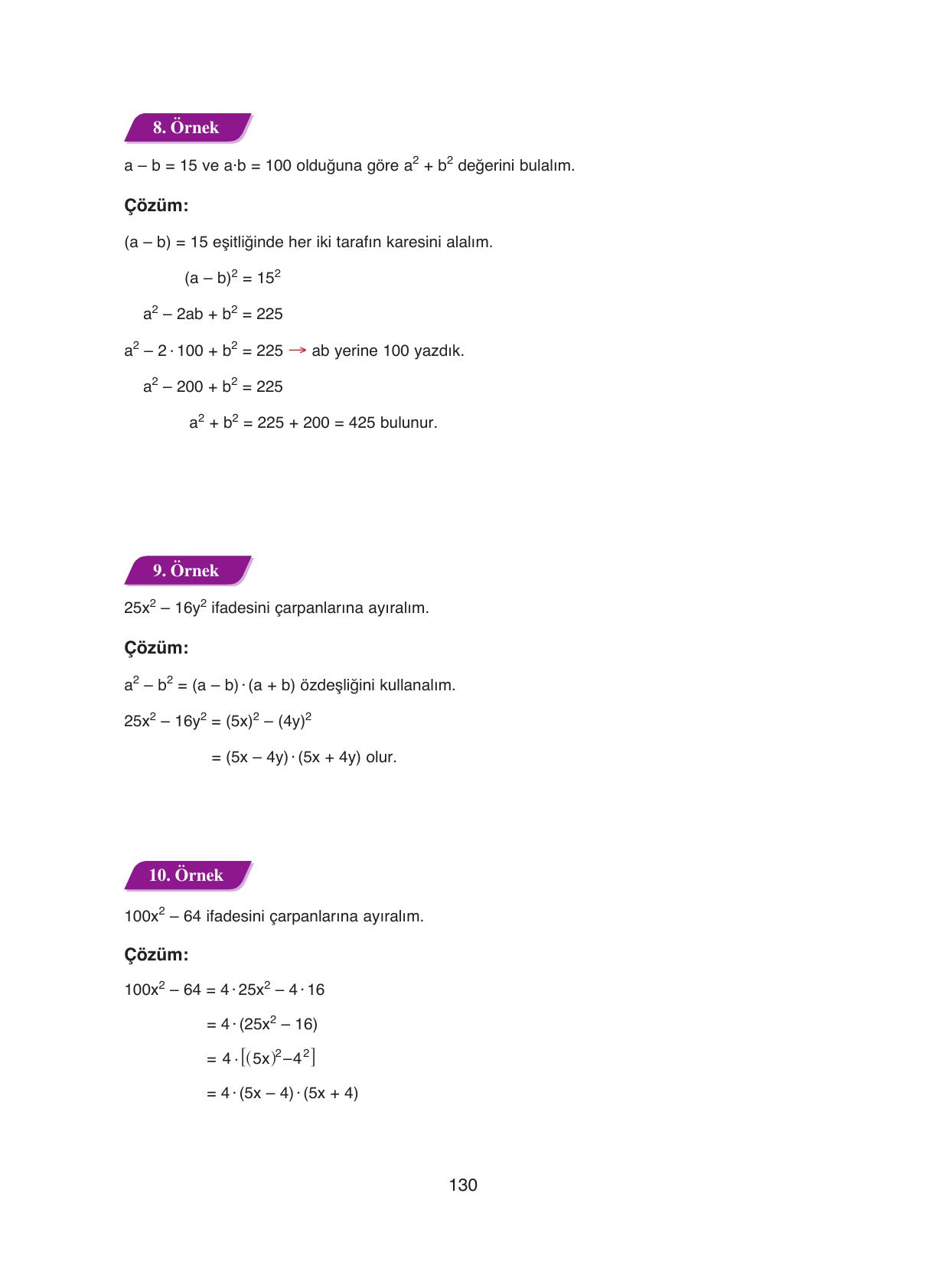 8. Sınıf Ada Yayıncılık Matematik Ders Kitabı Sayfa 130 Cevapları 8. Sınıf Ada Yayıncılık Matematik Ders Kitabı Sayfa 130 Cevapları