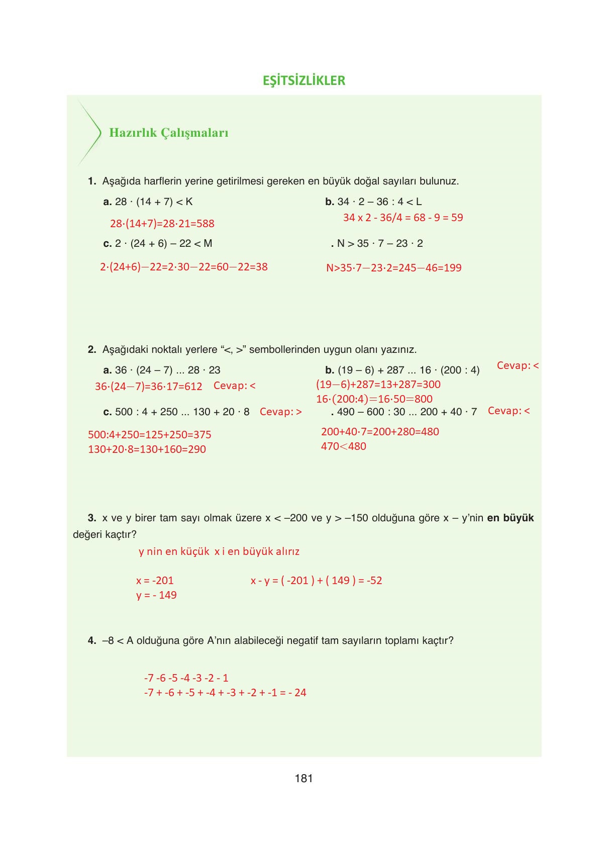 8. Sınıf Ada Yayıncılık Matematik Ders Kitabı Sayfa 181 Cevapları 8. Sınıf Ada Yayıncılık Matematik Ders Kitabı Sayfa 181 Cevapları