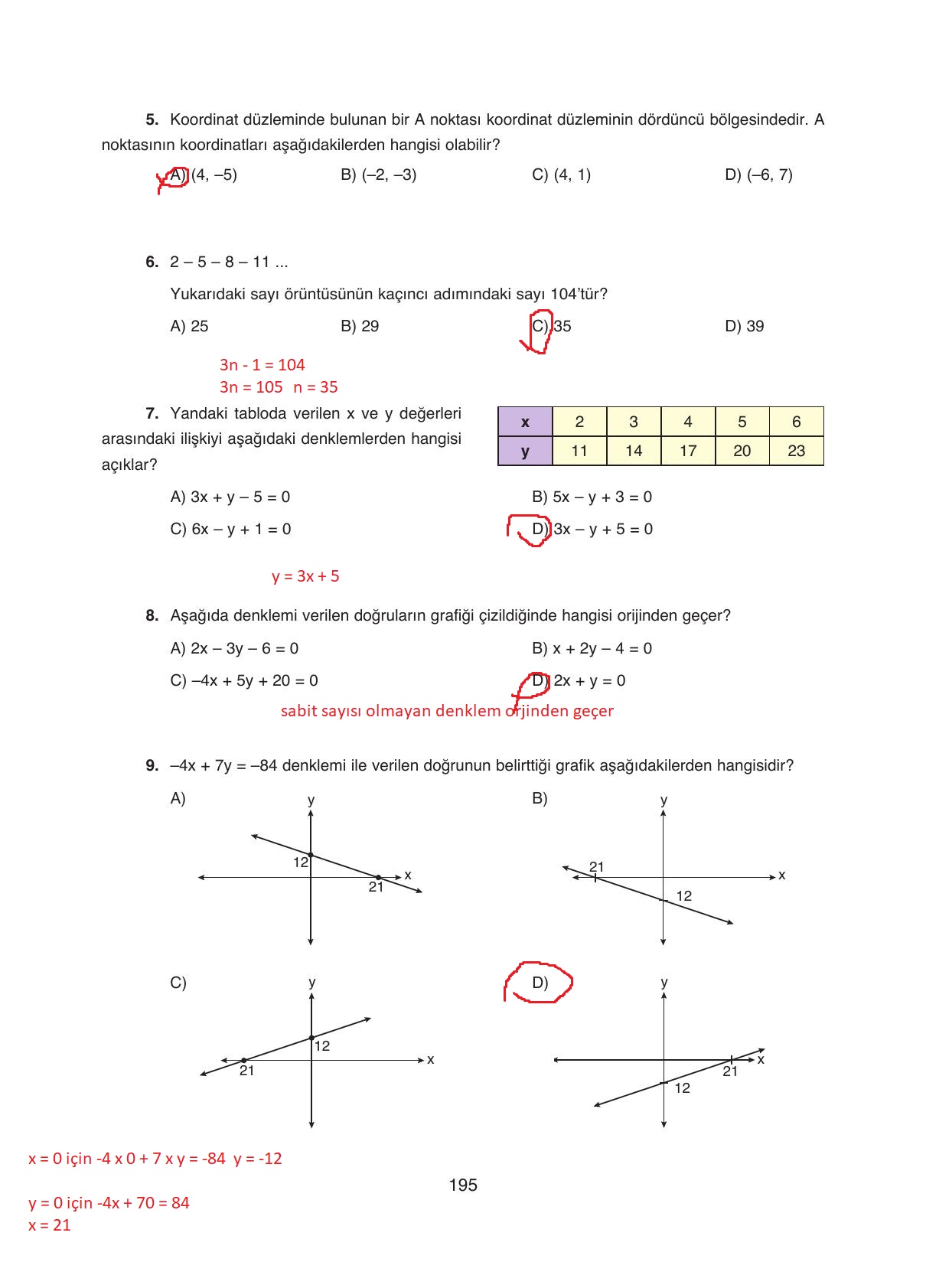 8. Sınıf Ada Yayıncılık Matematik Ders Kitabı Sayfa 195 Cevapları 8. Sınıf Ada Yayıncılık Matematik Ders Kitabı Sayfa 195 Cevapları