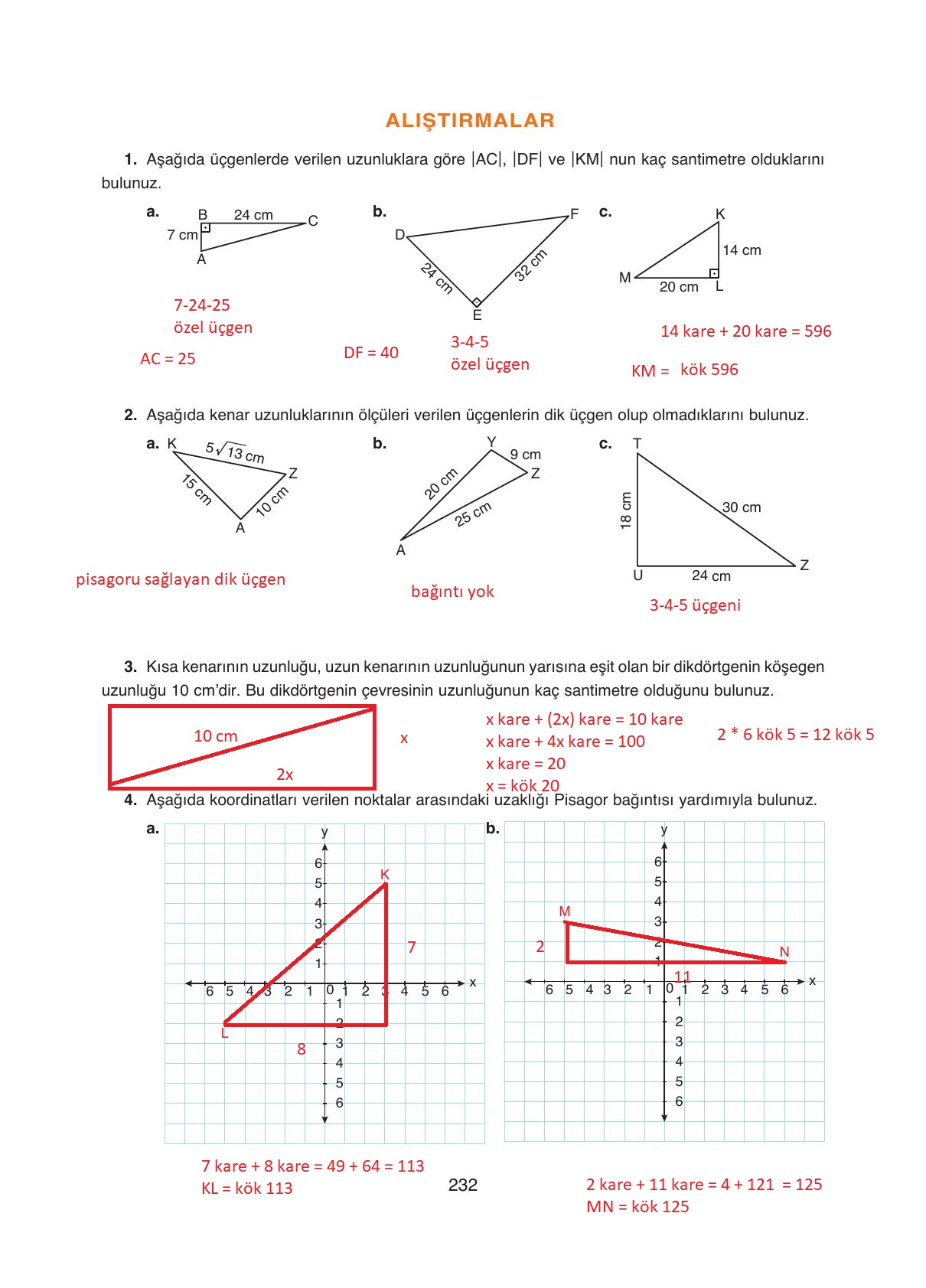 8. Sınıf Ada Yayıncılık Matematik Ders Kitabı Sayfa 232 Cevapları 8. Sınıf Ada Yayıncılık Matematik Ders Kitabı Sayfa 232 Cevapları