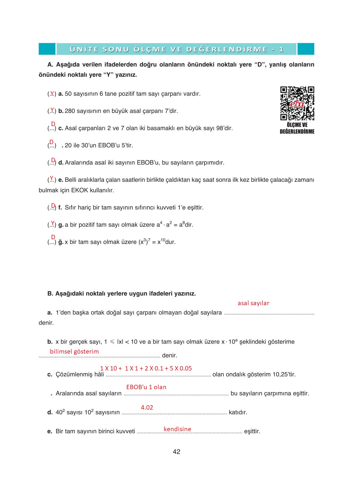 8. Sınıf Ada Yayıncılık Matematik Ders Kitabı Sayfa 42 Cevapları 8. Sınıf Ada Yayıncılık Matematik Ders Kitabı Sayfa 42 Cevapları
