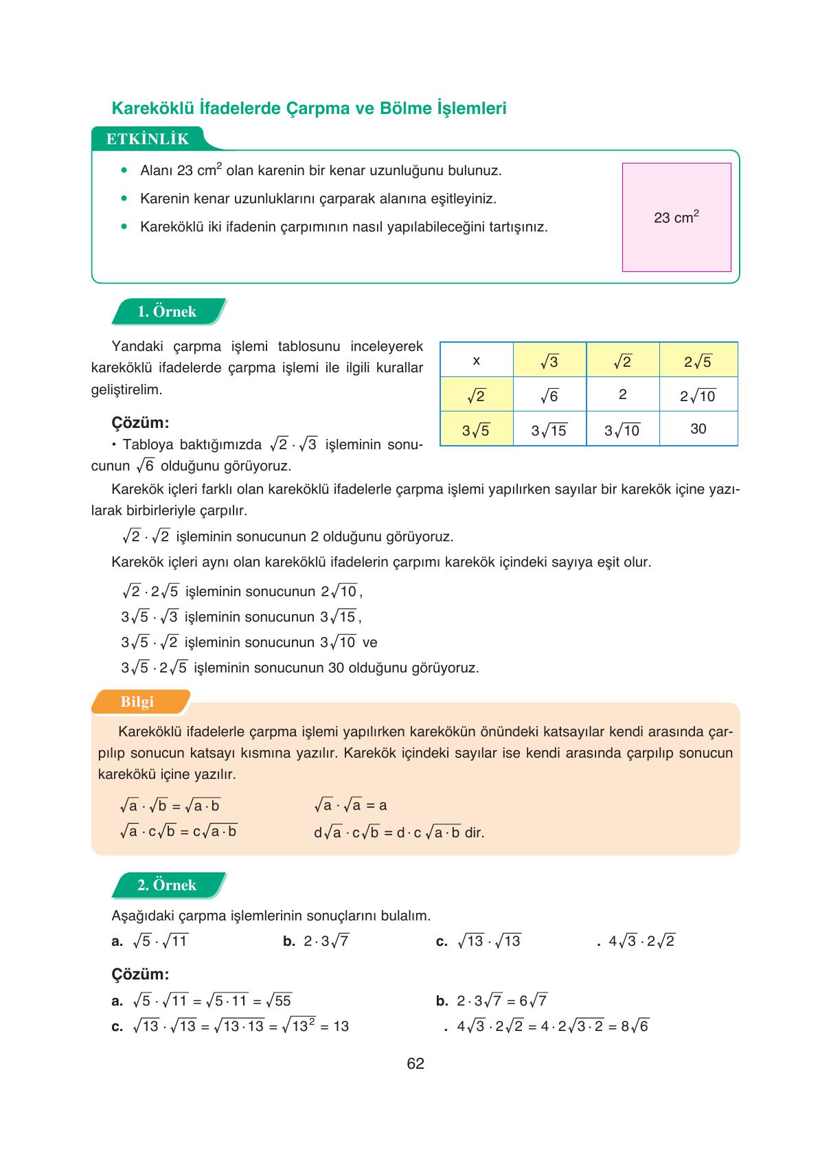 8. Sınıf Ada Yayıncılık Matematik Ders Kitabı Sayfa 62 Cevapları