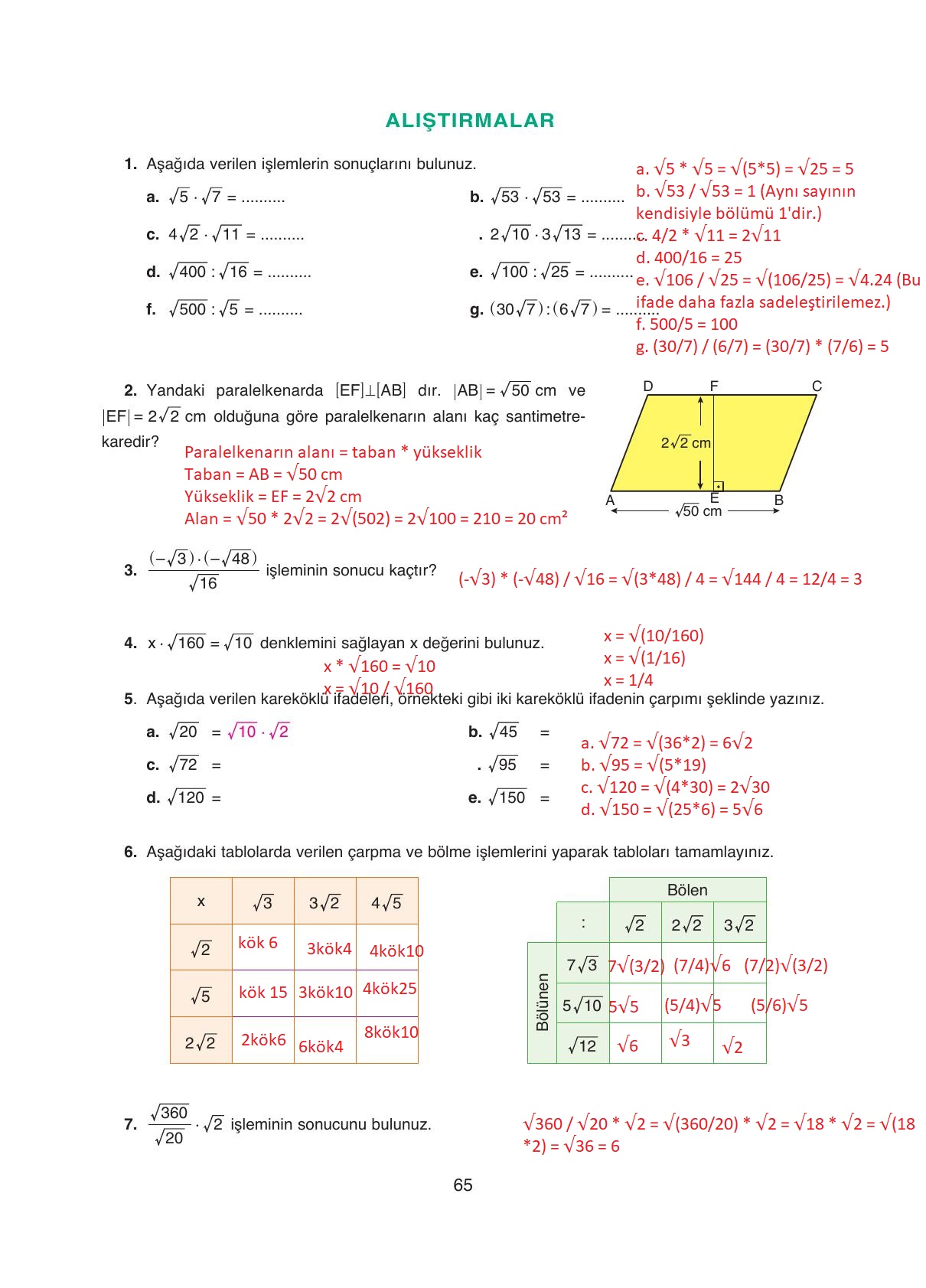 8. Sınıf Ada Yayıncılık Matematik Ders Kitabı Sayfa 65 Cevapları