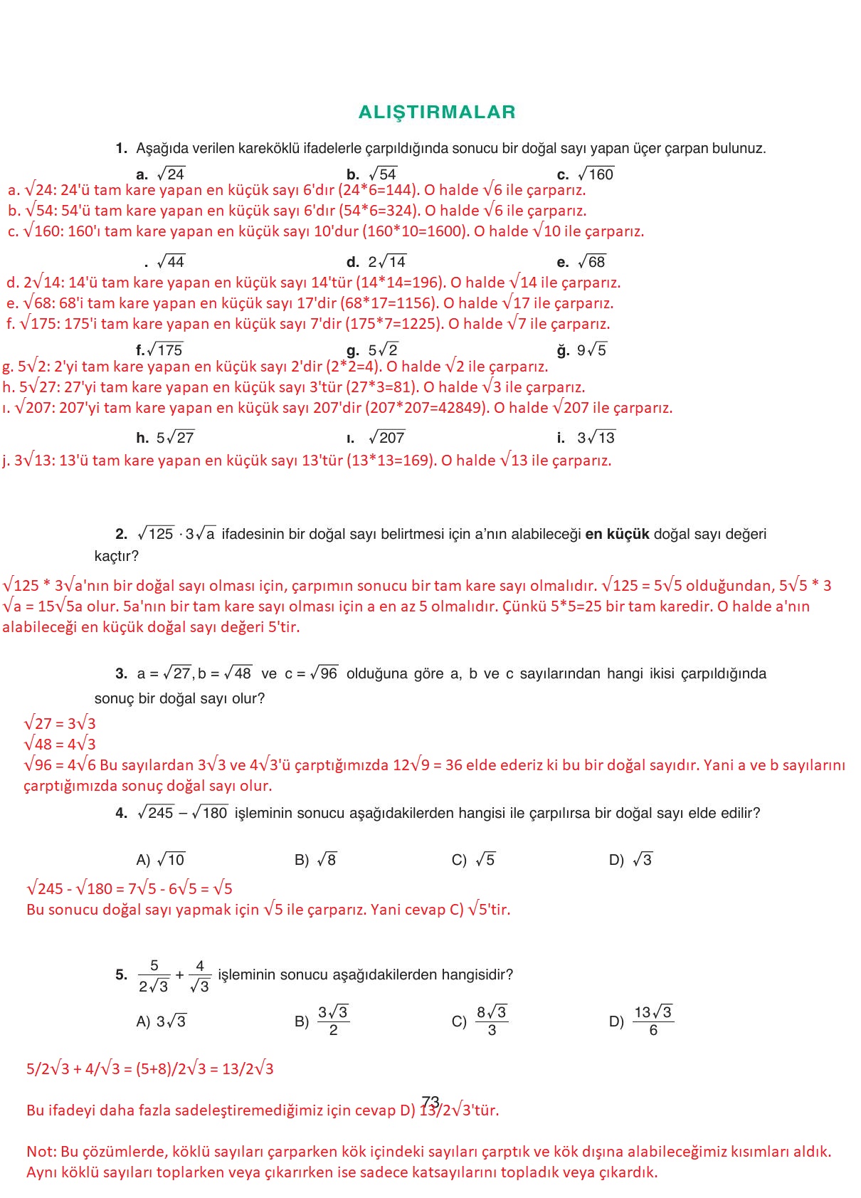 8. Sınıf Ada Yayıncılık Matematik Ders Kitabı Sayfa 73 Cevapları
