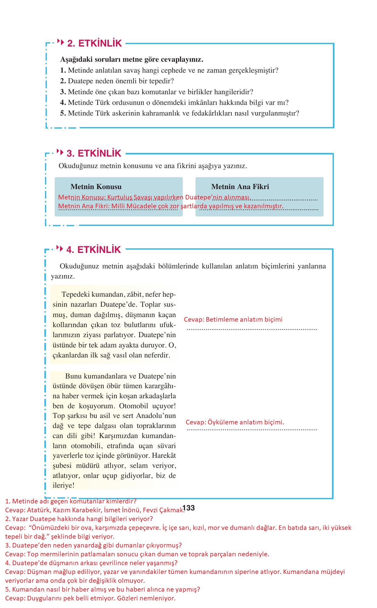 8. Sınıf Hecce Yayıncılık Türkçe Ders Kitabı Sayfa 133 Cevapları 8. Sınıf Hecce Yayıncılık Türkçe Ders Kitabı Sayfa 133 Cevapları