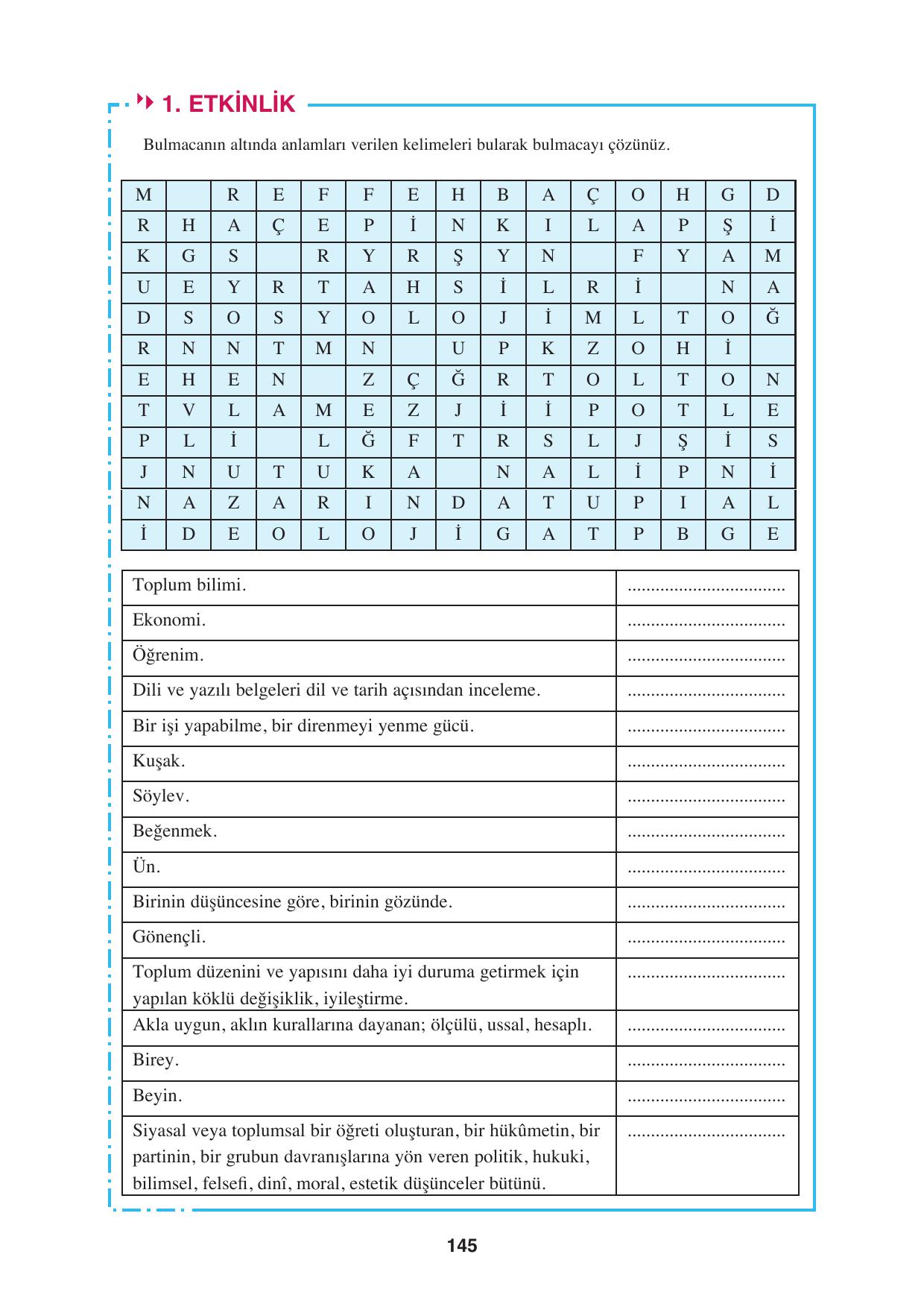 8. Sınıf Hecce Yayıncılık Türkçe Ders Kitabı Sayfa 145 Cevapları 8. Sınıf Hecce Yayıncılık Türkçe Ders Kitabı Sayfa 145 Cevapları