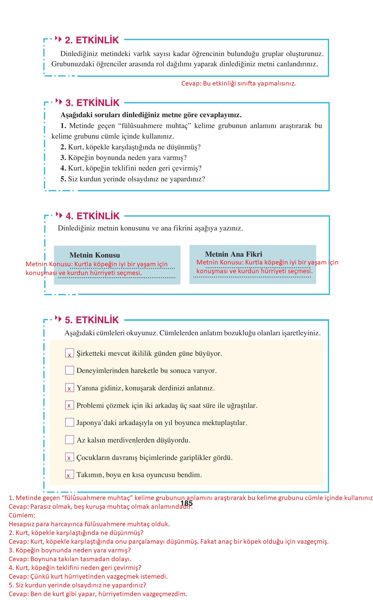 8. Sınıf Hecce Yayıncılık Türkçe Ders Kitabı Sayfa 185 Cevapları 8. Sınıf Hecce Yayıncılık Türkçe Ders Kitabı Sayfa 185 Cevapları