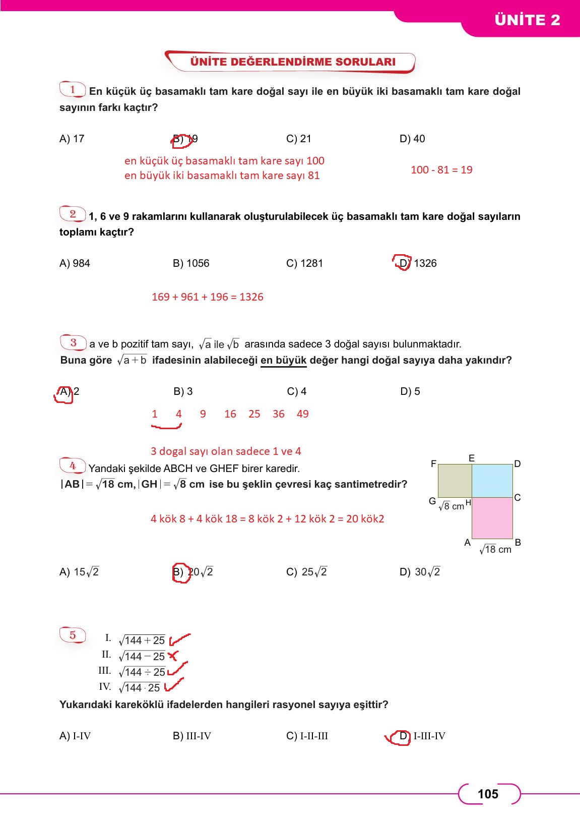 8. Sınıf Meb Yayınları Matematik Ders Kitabı Sayfa 105 Cevapları
