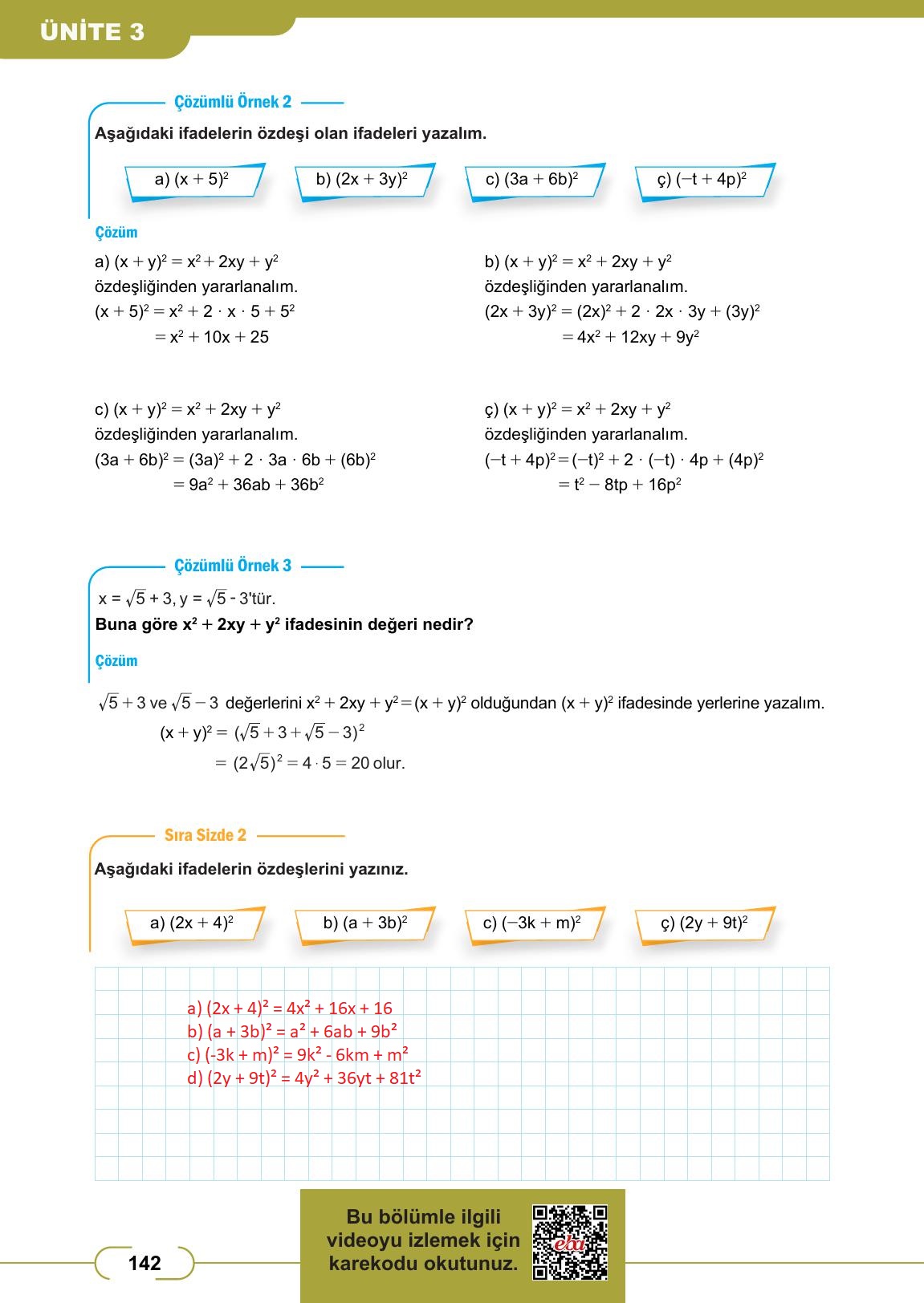 8. Sınıf Meb Yayınları Matematik Ders Kitabı Sayfa 142 Cevapları 8. Sınıf Meb Yayınları Matematik Ders Kitabı Sayfa 142 Cevapları