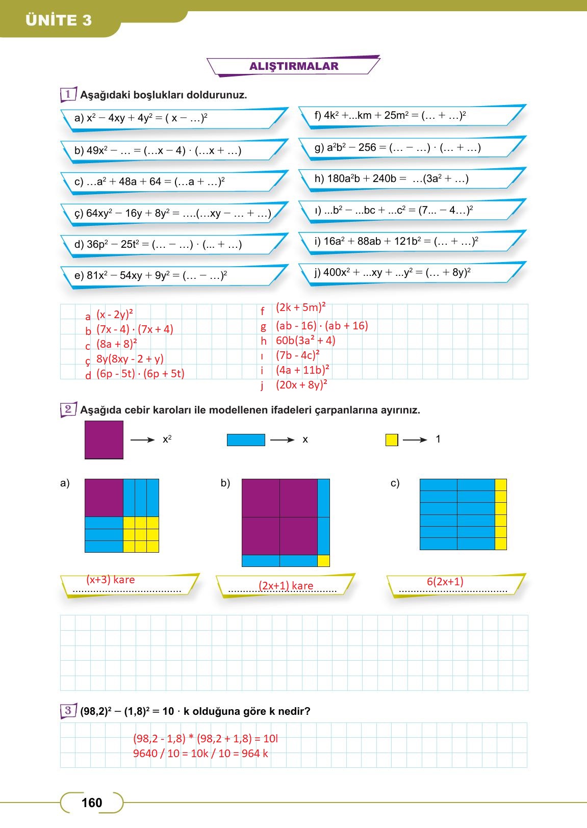 8. Sınıf Meb Yayınları Matematik Ders Kitabı Sayfa 160 Cevapları