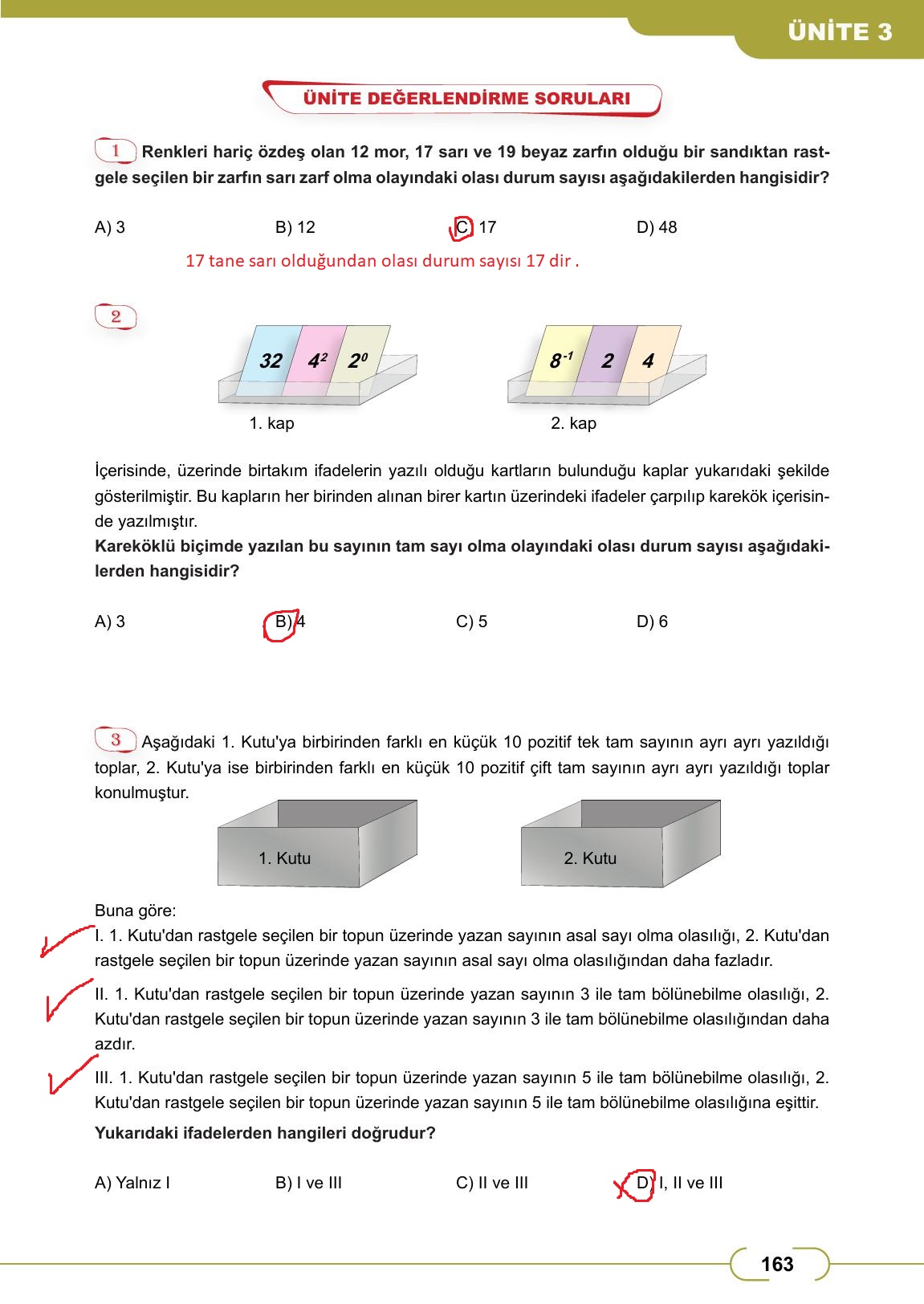 8. Sınıf Meb Yayınları Matematik Ders Kitabı Sayfa 163 Cevapları